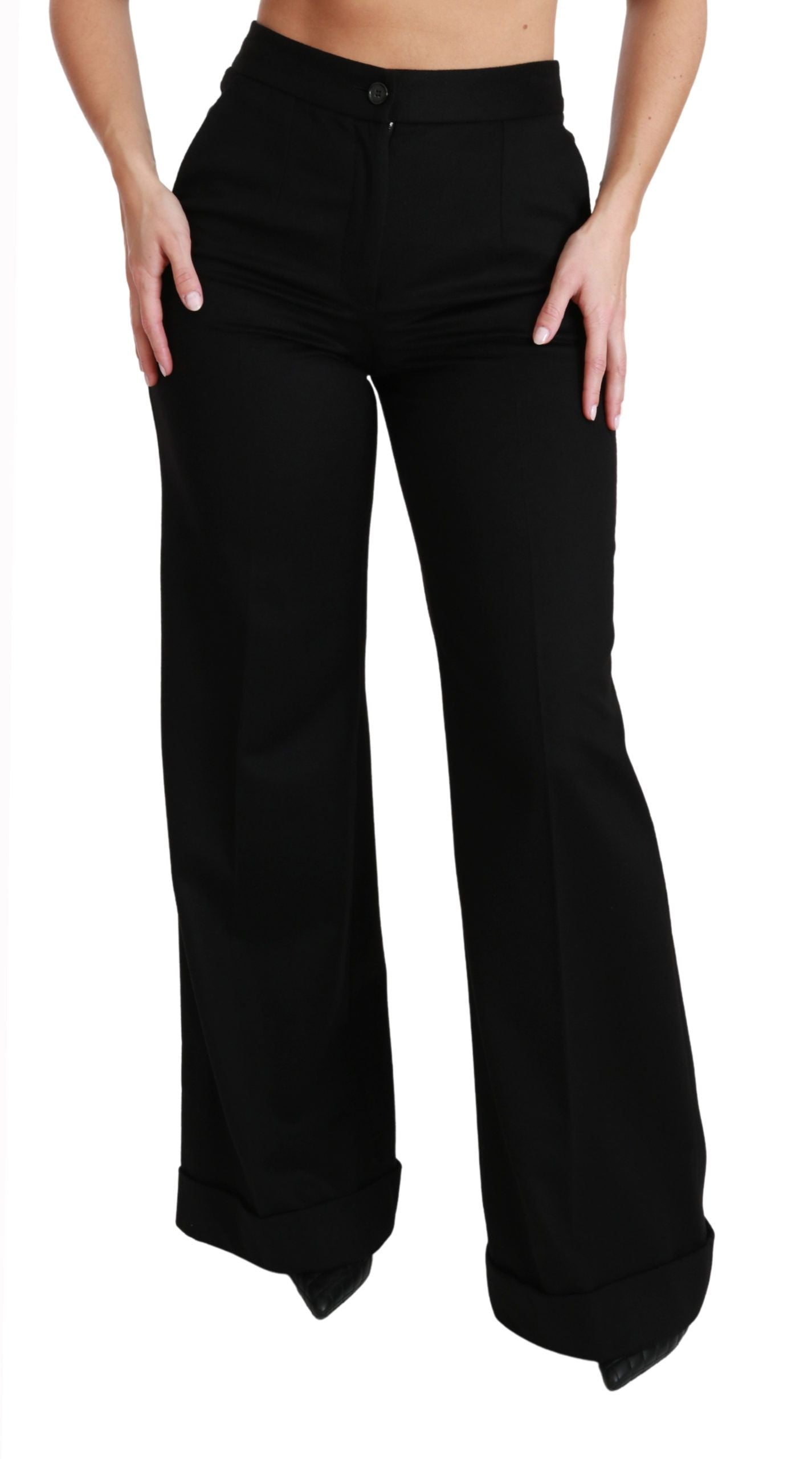 Dolce &amp; Gabbana Black Wide Leg Flared Trouser Cashmere Pants