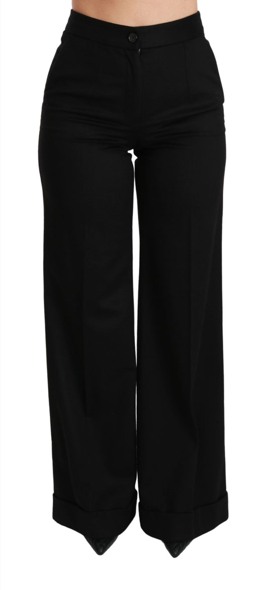 Dolce &amp; Gabbana Black Wide Leg Flared Trouser Cashmere Pants