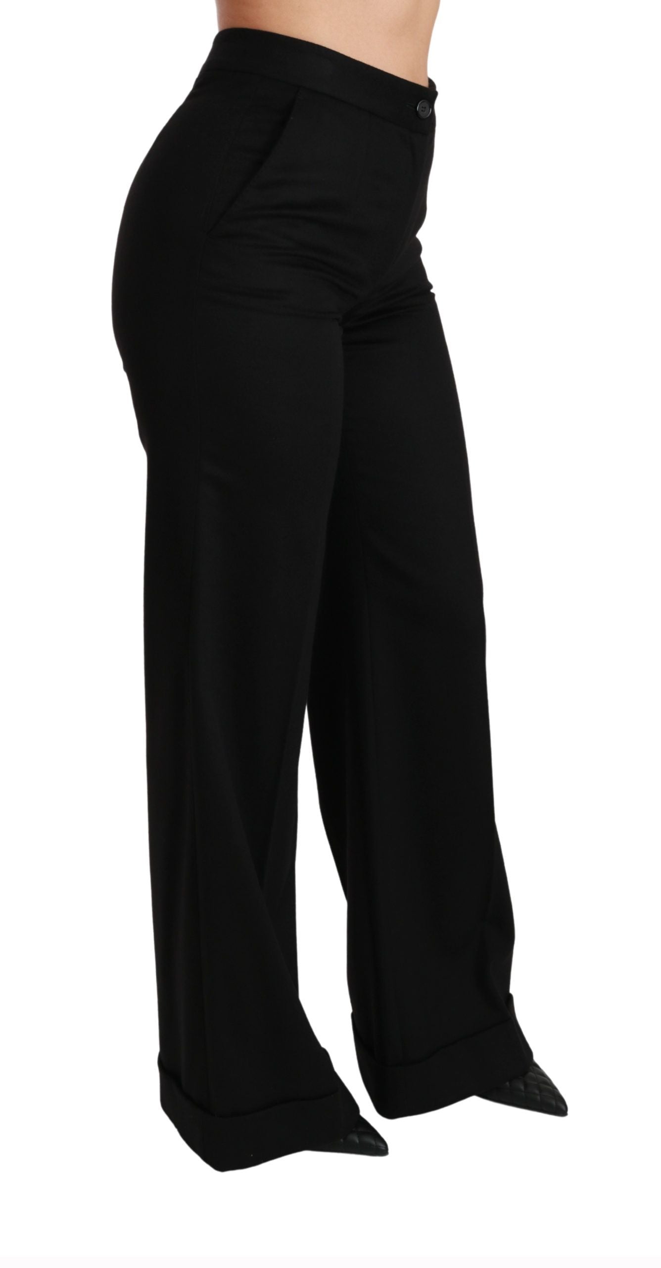 Dolce &amp; Gabbana Black Wide Leg Flared Trouser Cashmere Pants