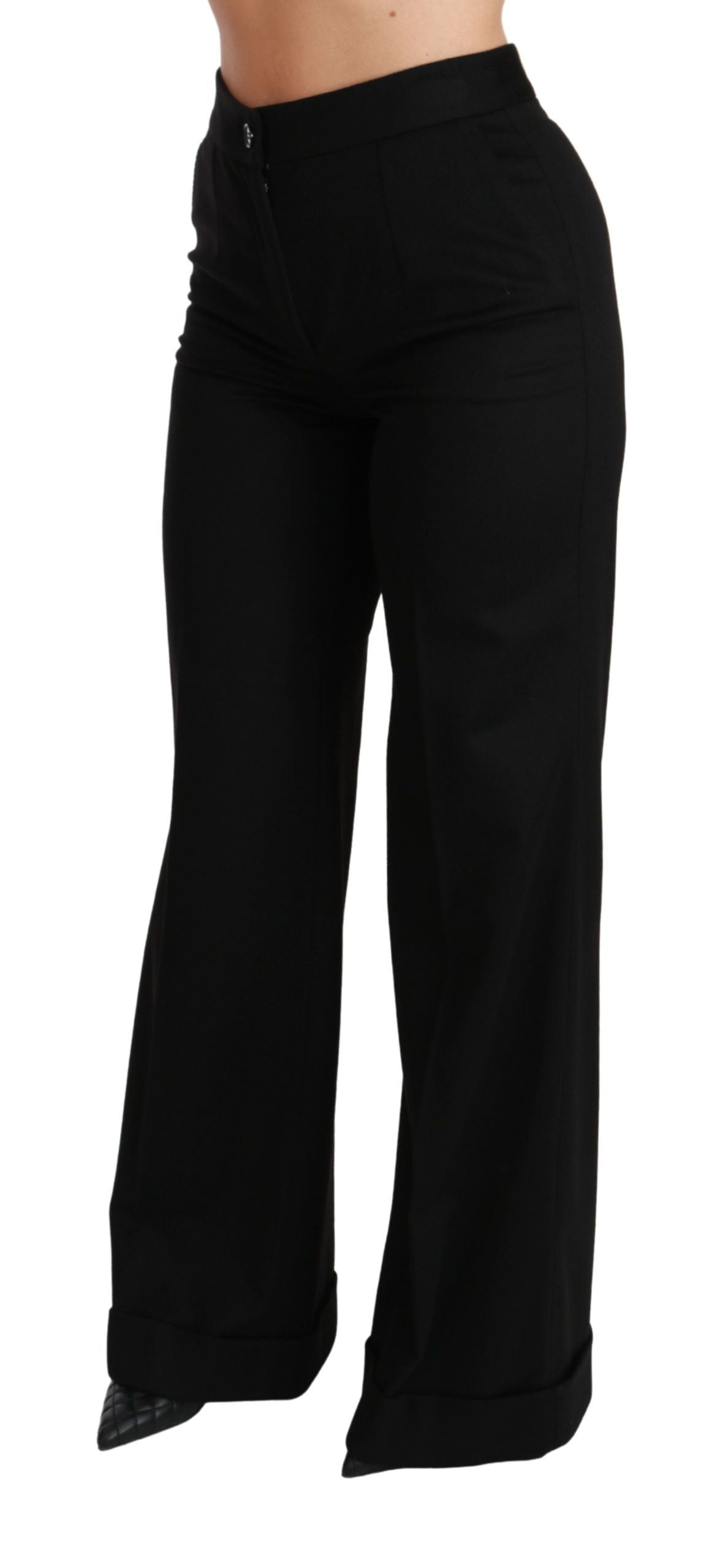 Dolce &amp; Gabbana Black Wide Leg Flared Trouser Cashmere Pants