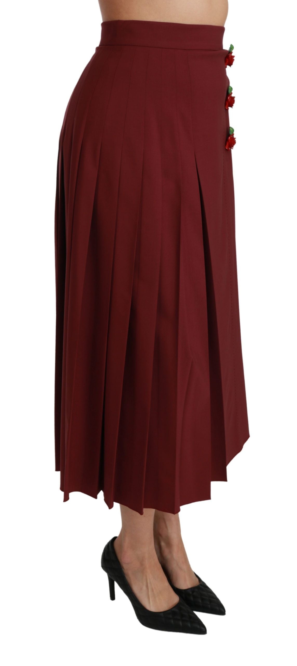 Dolce &amp; Gabbana Red High Waist Pleated Maxi Wool Skirt