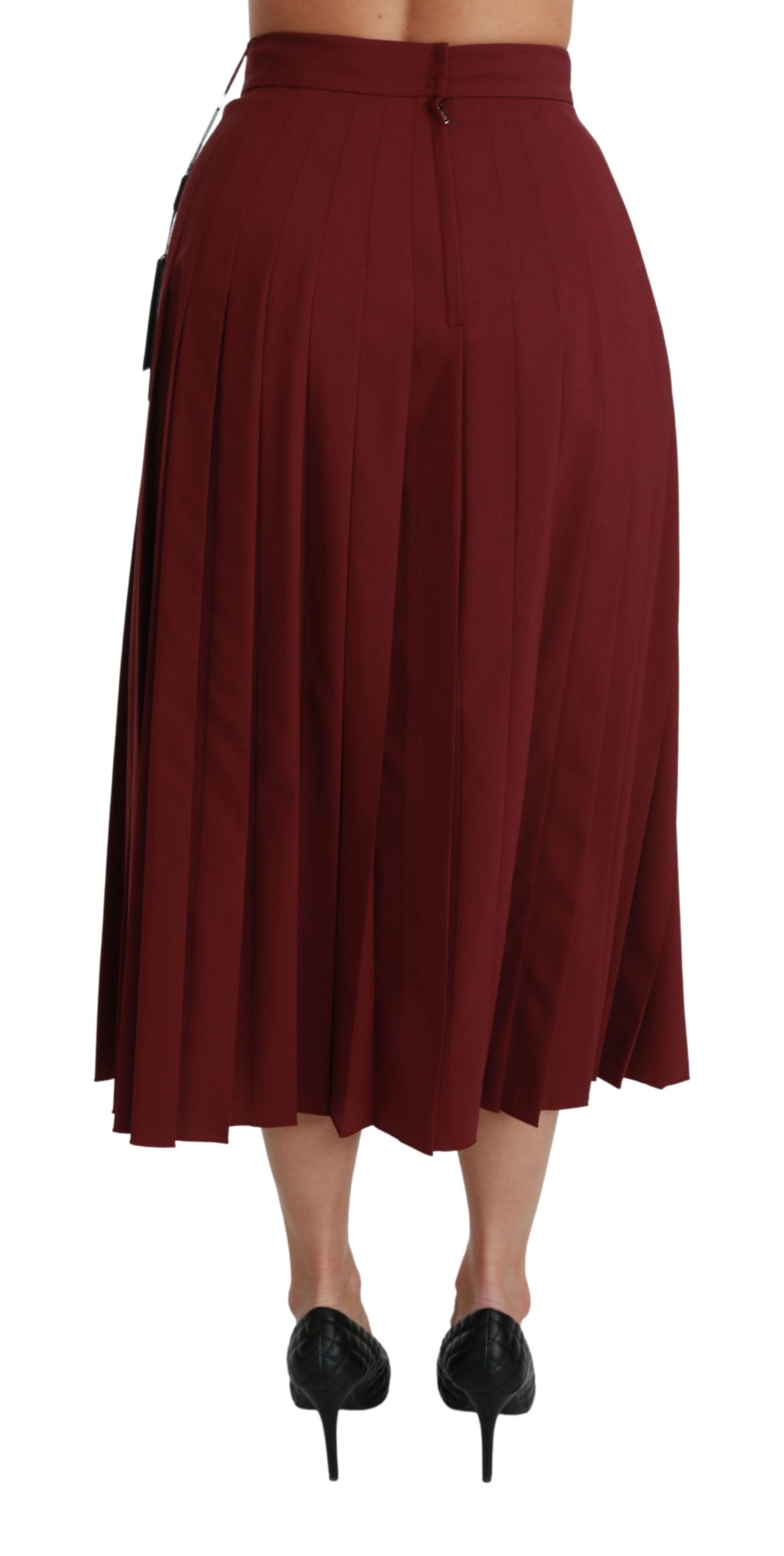 Dolce &amp; Gabbana Red High Waist Pleated Maxi Wool Skirt