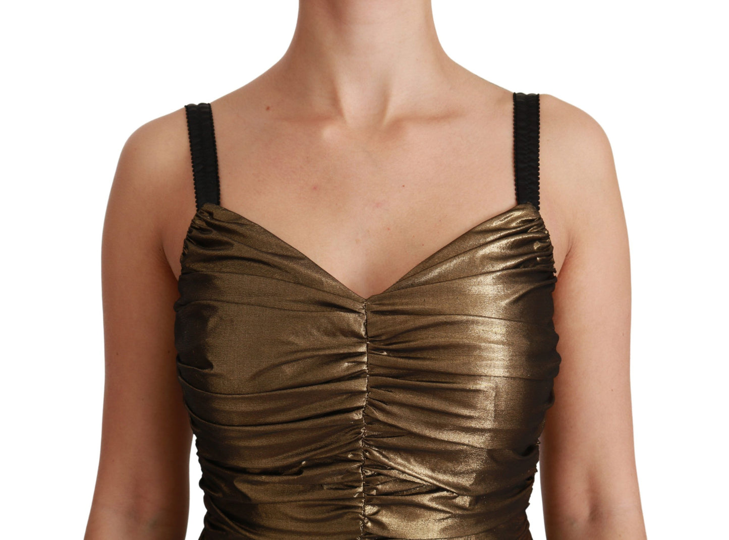 Dolce &amp; Gabbana Gold Metallic Stretch Bodycon Ruched Dress