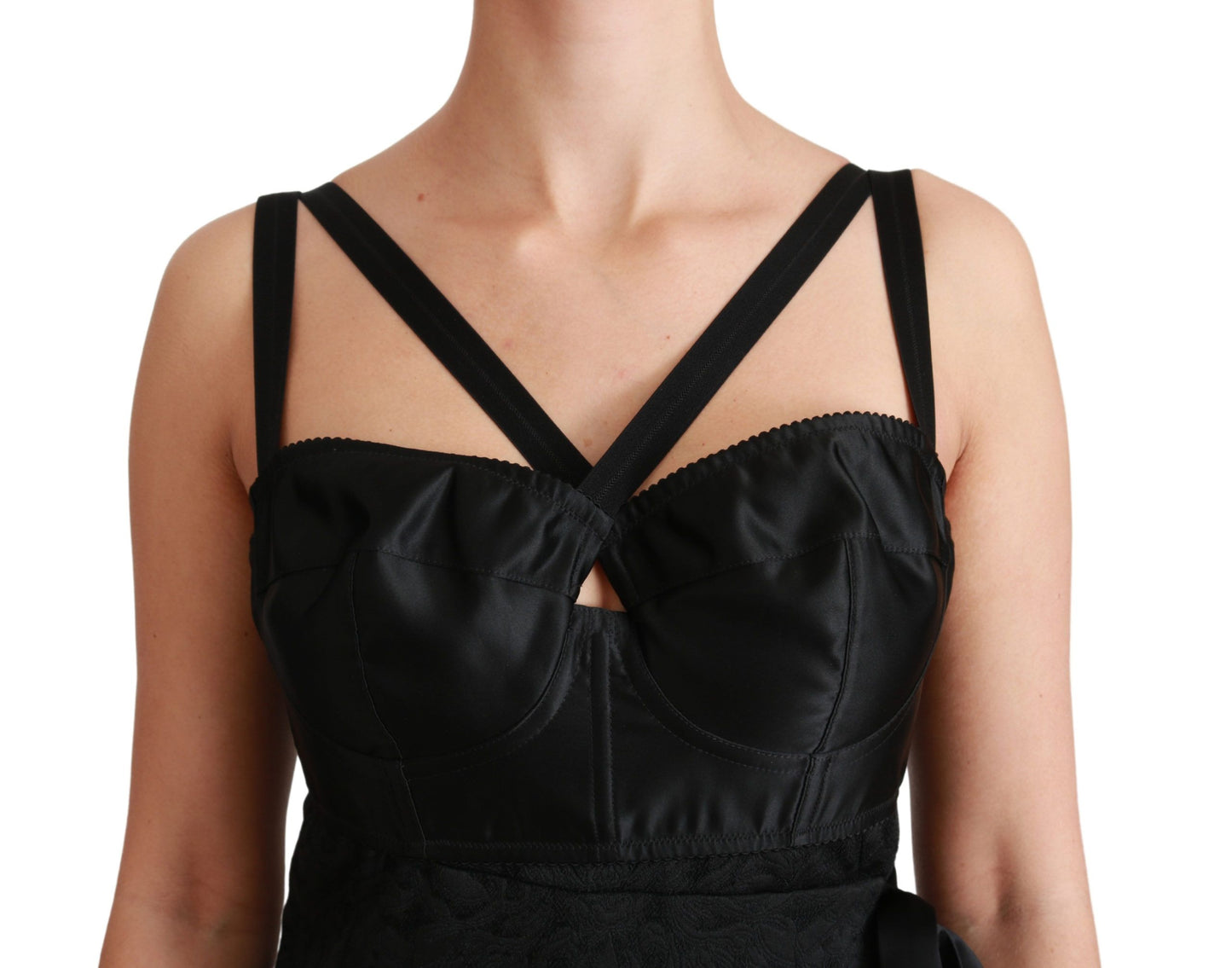 Dolce &amp; Gabbana Black Stretch Satin Jacquard Mini Dress