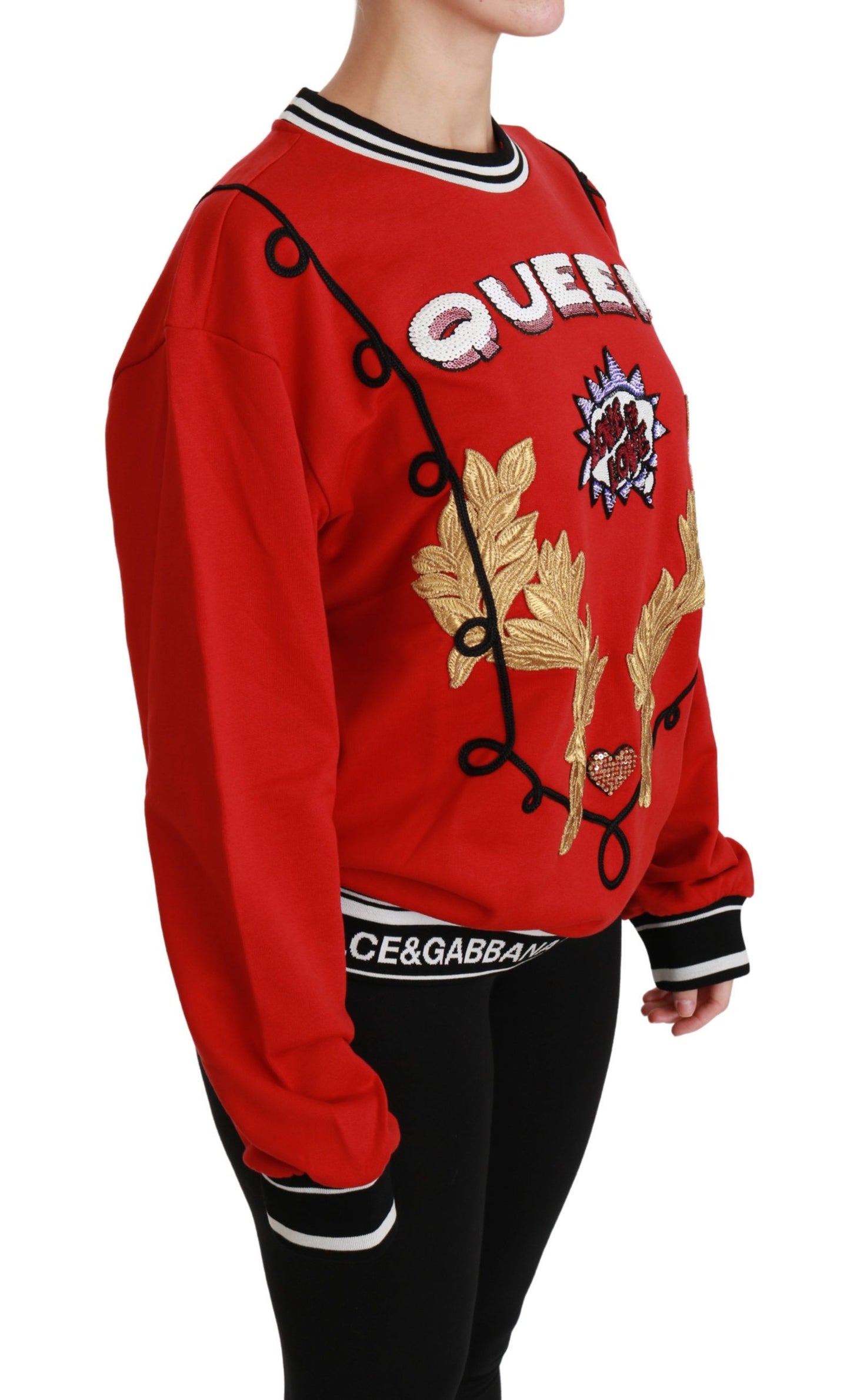 Dolce &amp; Gabbana Red Queen Sequined Love Pullover Sweater