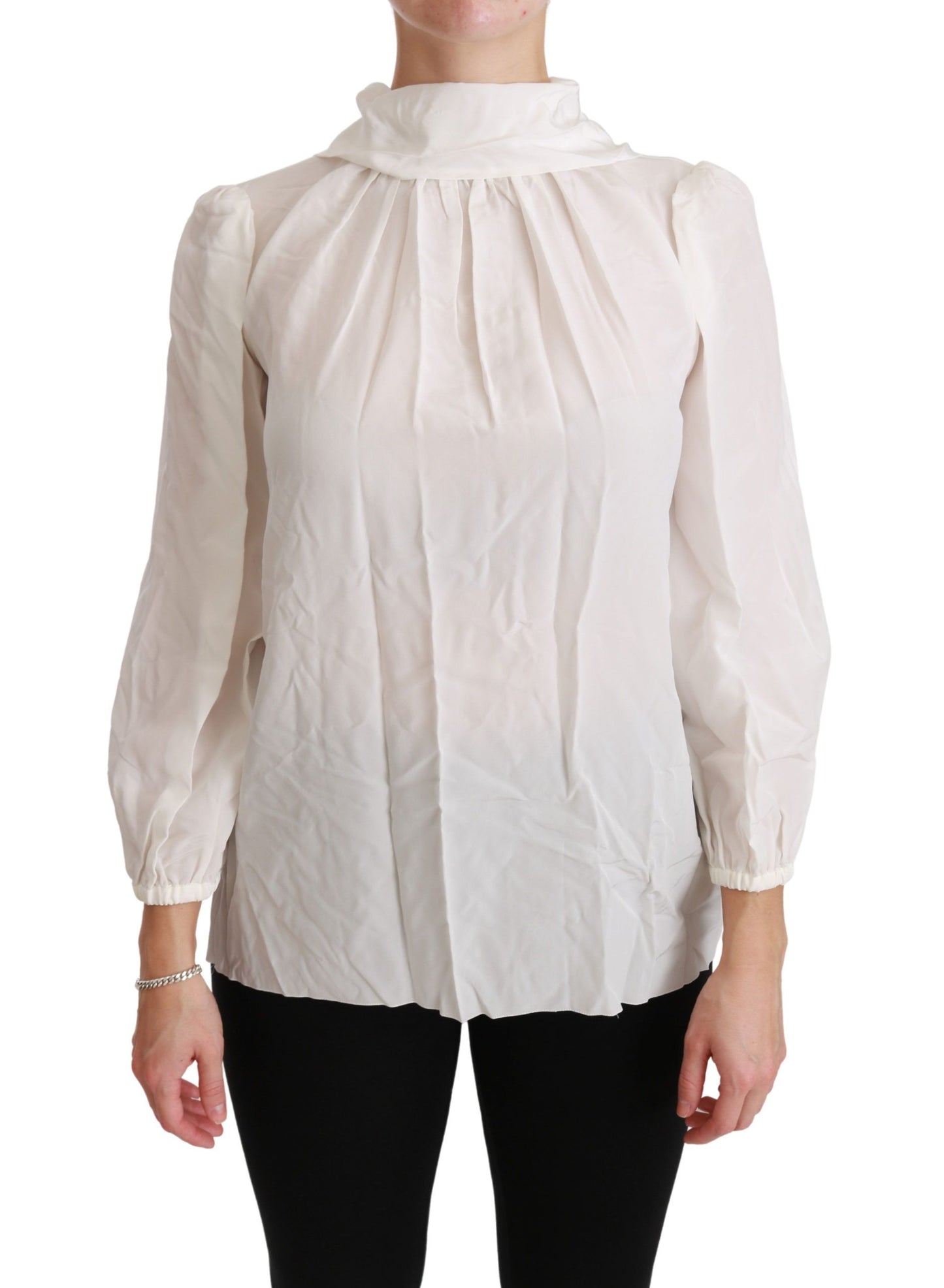 Dolce &amp; Gabbana White Turtle Neck Blouse Shirt Silk Top