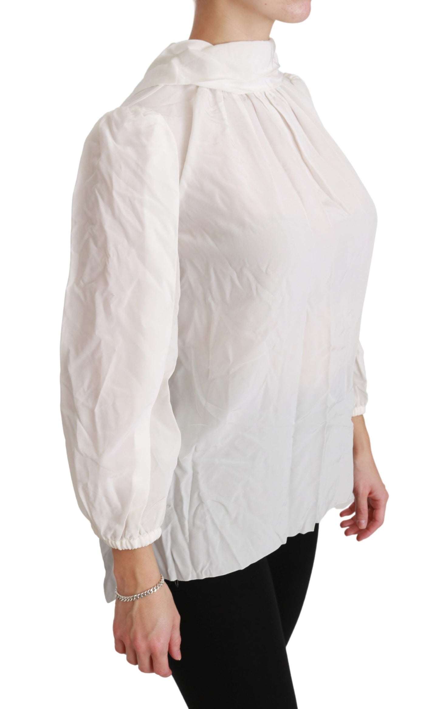 Dolce &amp; Gabbana White Turtle Neck Blouse Shirt Silk Top