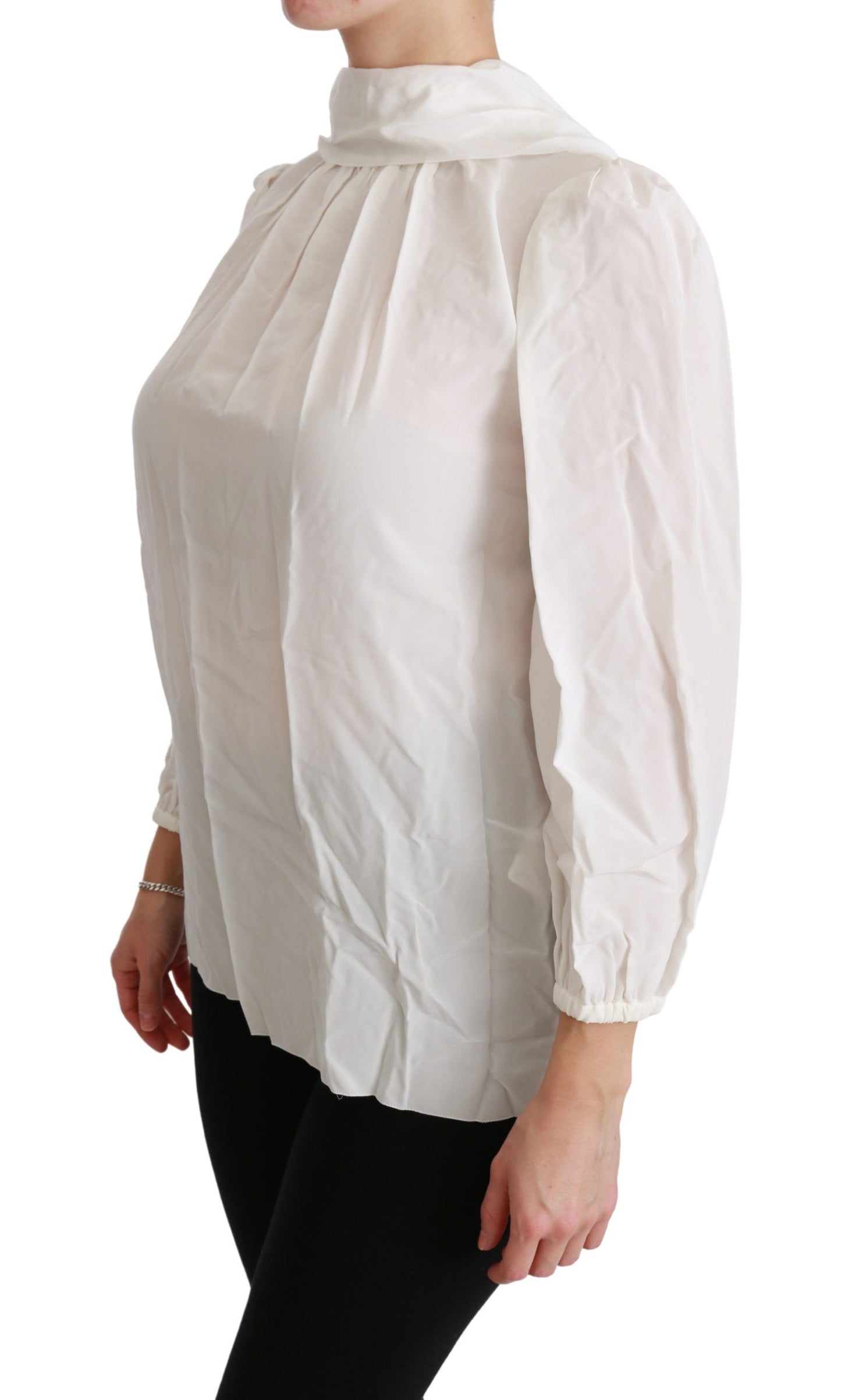 Dolce &amp; Gabbana White Turtle Neck Blouse Shirt Silk Top