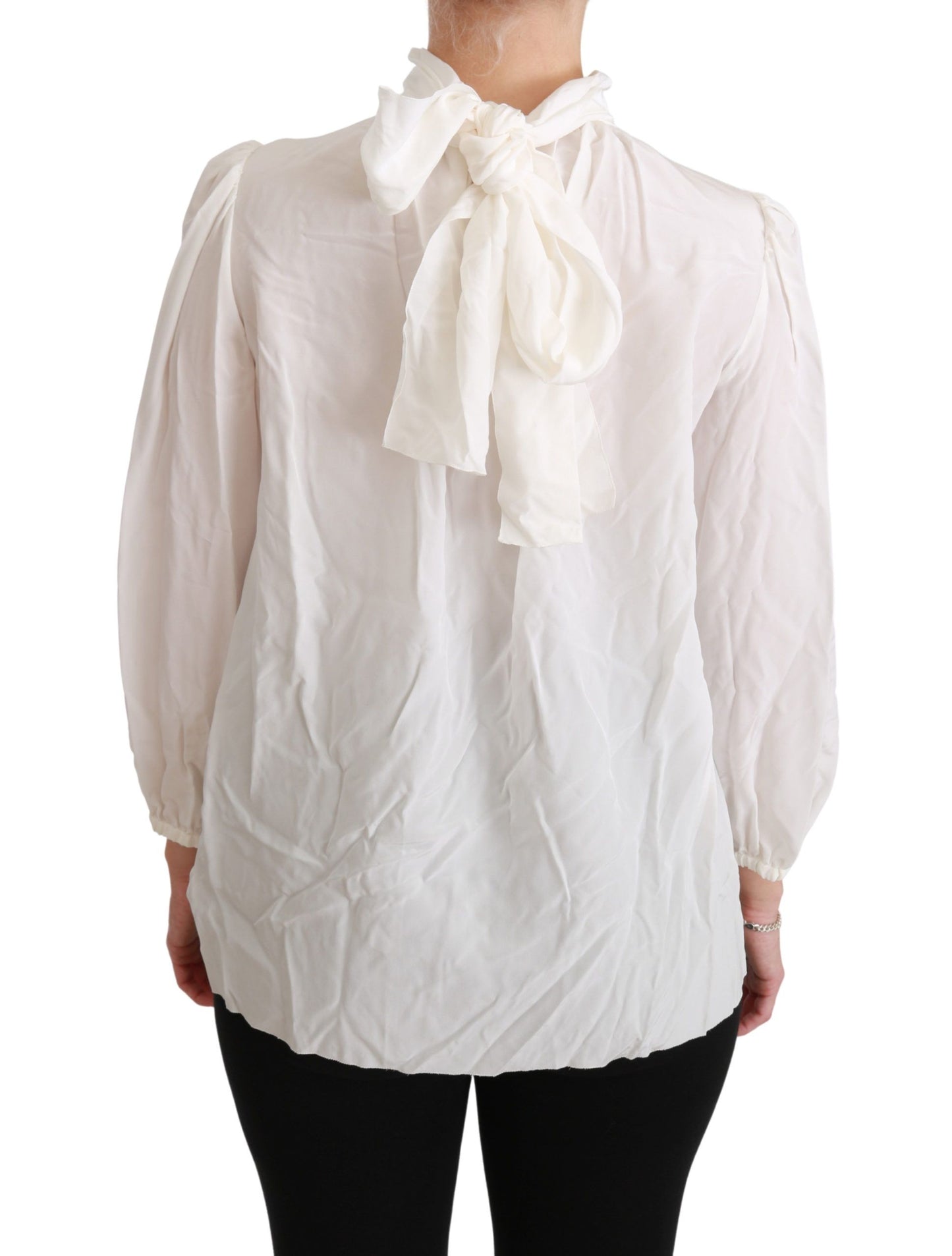 Dolce & Gabbana Elegant White Silk Turtle Neck Blouse