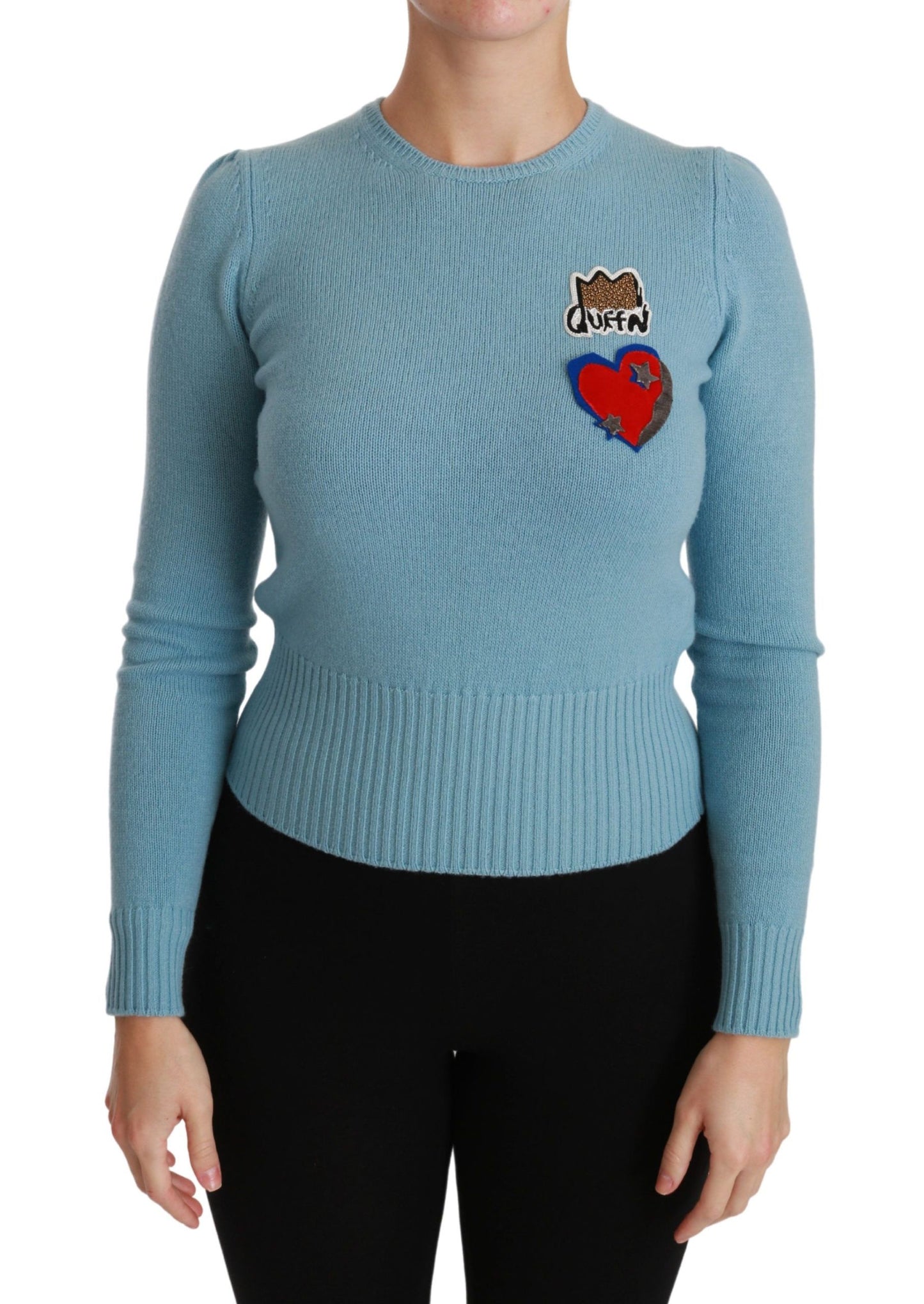 Dolce &amp; Gabbana Blue Wool Queen Heart Pullover Sweater