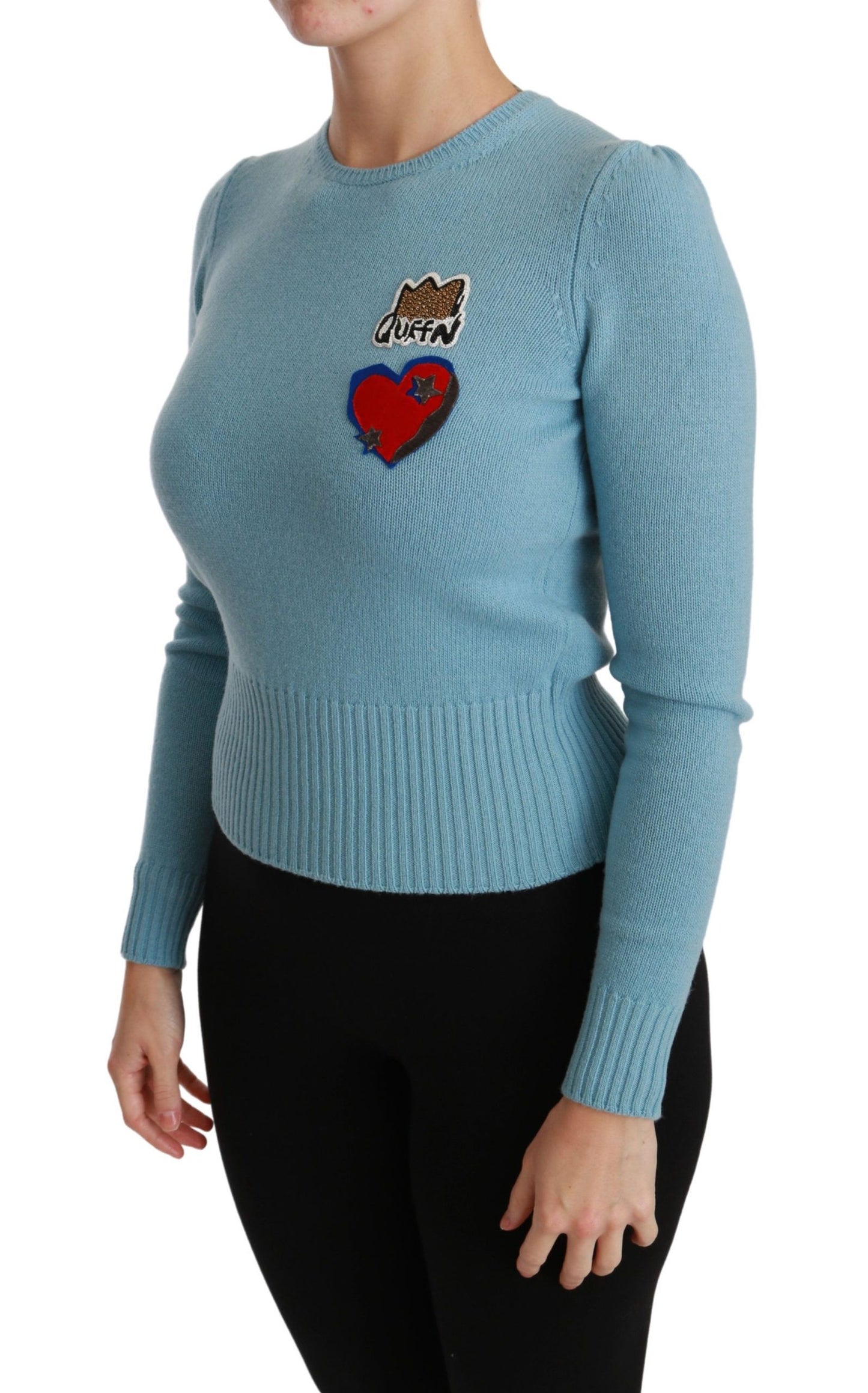 Dolce &amp; Gabbana Blue Wool Queen Heart Pullover Sweater