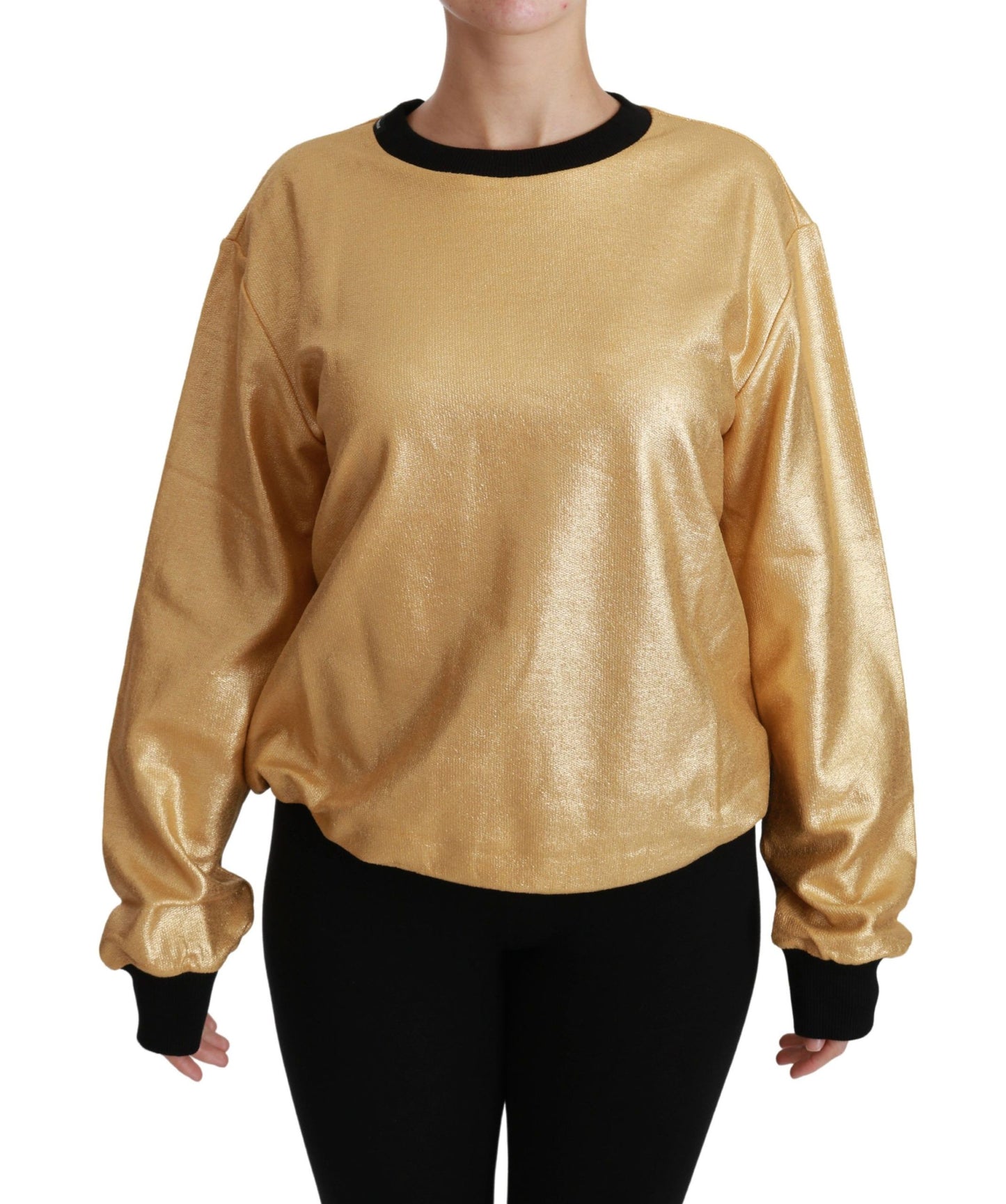 Dolce &amp; Gabbana Gold Cotton Crewneck Pullover Sweater