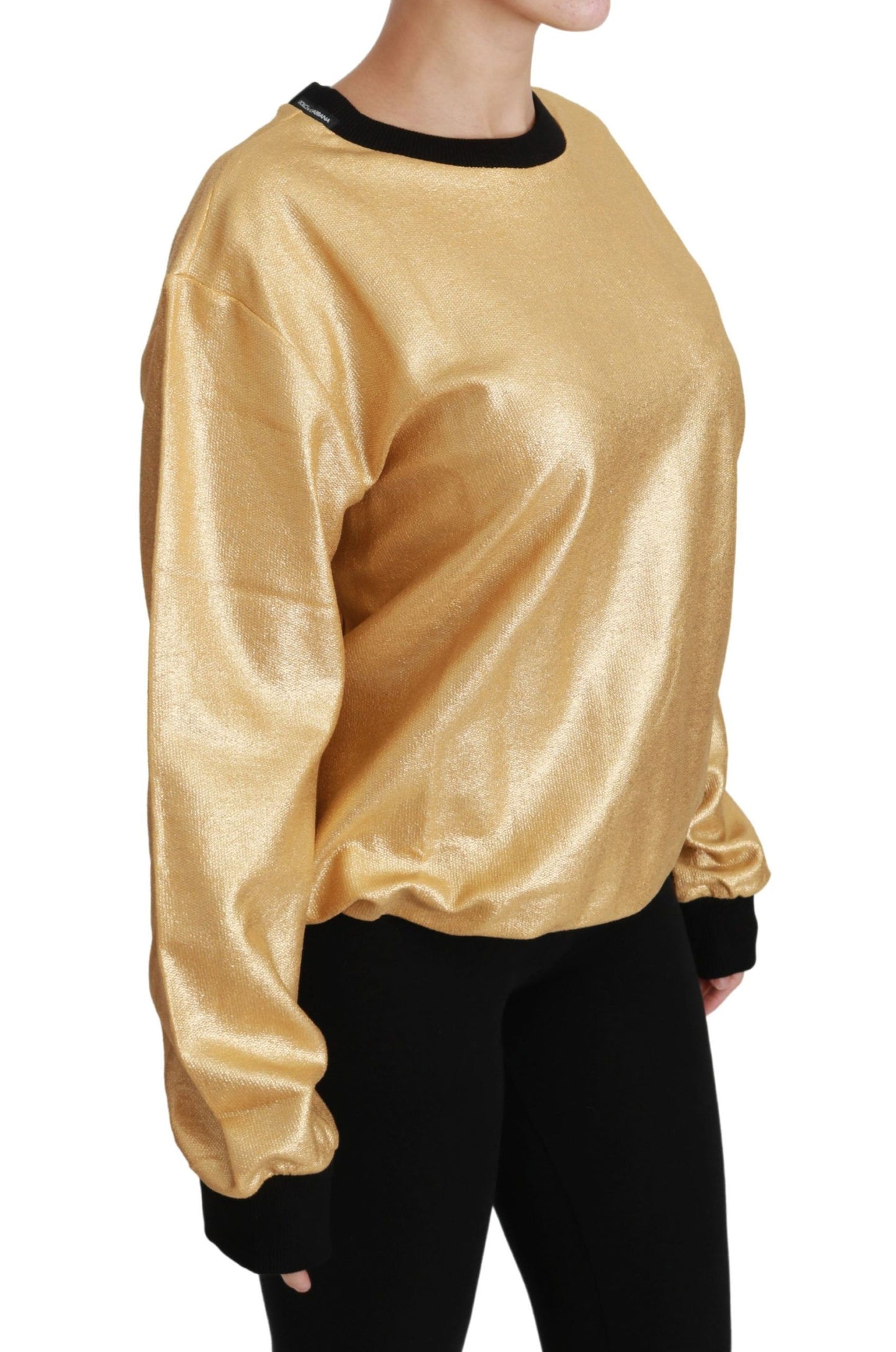 Dolce &amp; Gabbana Gold Cotton Crewneck Pullover Sweater