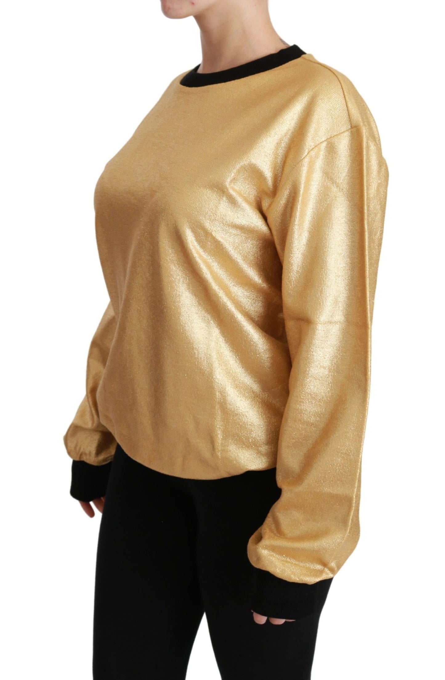 Dolce &amp; Gabbana Gold Cotton Crewneck Pullover Sweater