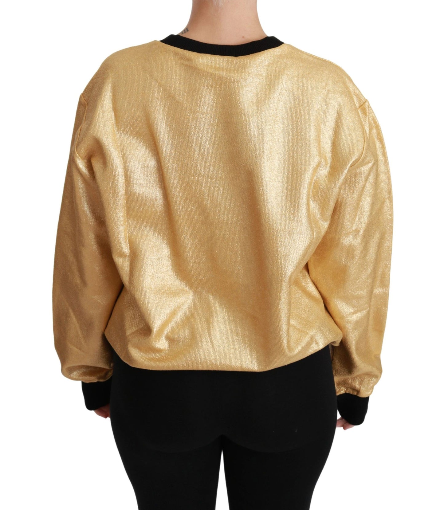 Dolce &amp; Gabbana Gold Cotton Crewneck Pullover Sweater