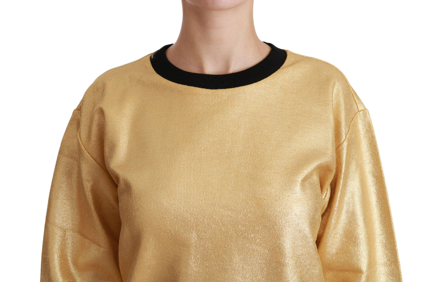 Dolce &amp; Gabbana Gold Cotton Crewneck Pullover Sweater