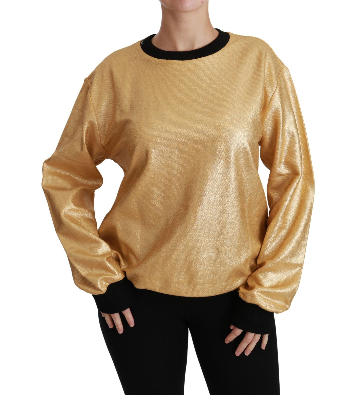 Dolce &amp; Gabbana Gold Cotton Crewneck Pullover Sweater