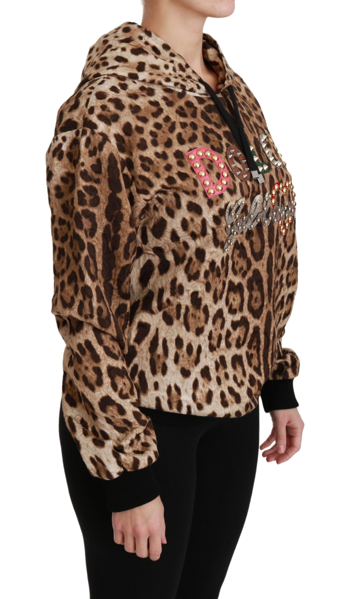 Dolce &amp; Gabbana Brown Hooded Studded Ayers Leopard Sweater