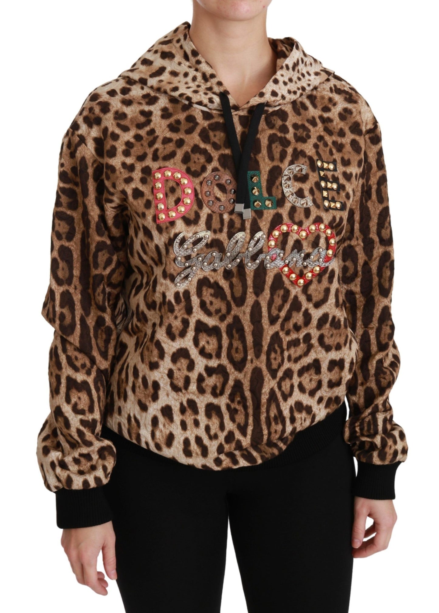 Dolce &amp; Gabbana Brown Hooded Studded Ayers Leopard Sweater