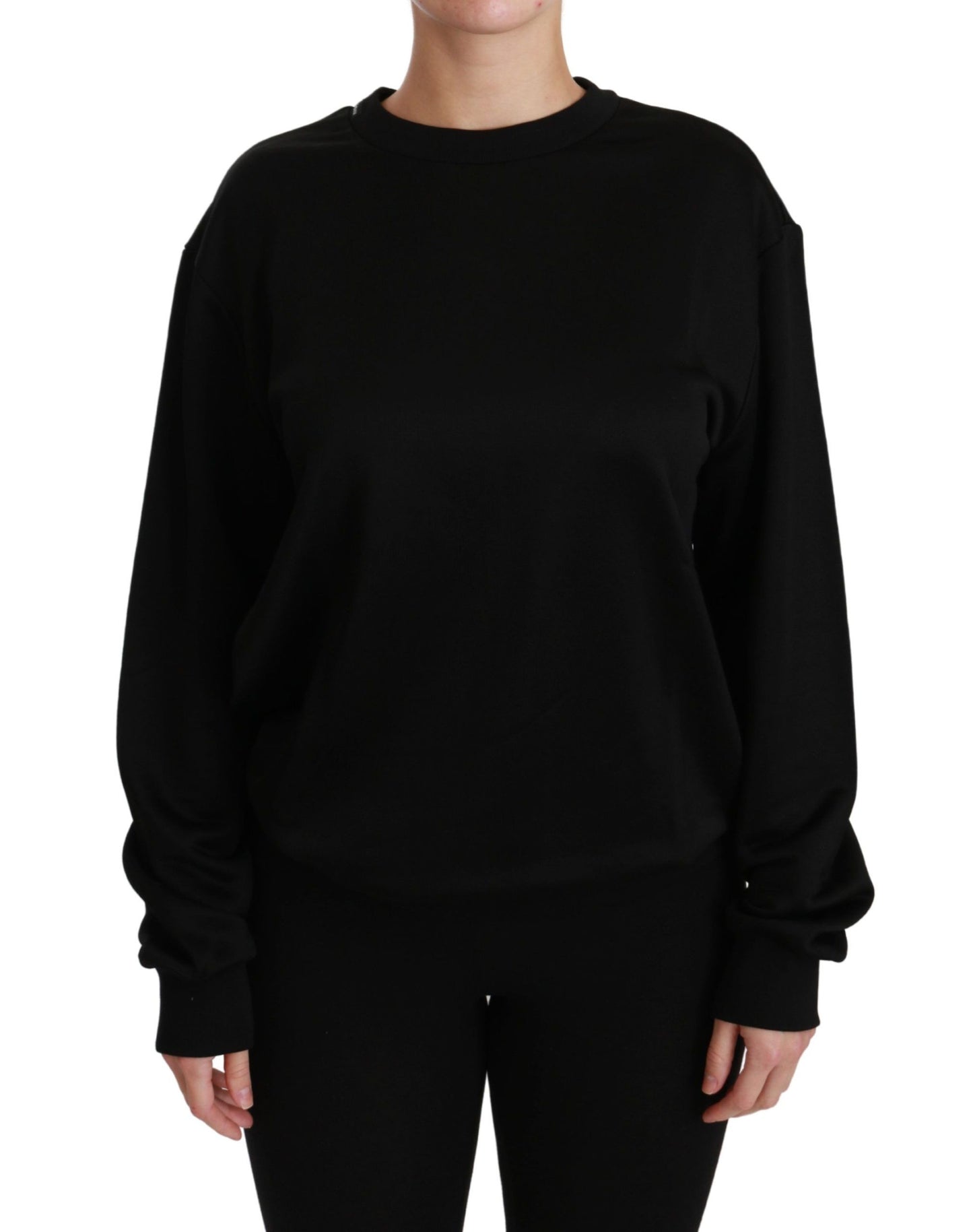 Dolce &amp; Gabbana Black Cotton Crewneck Pullover Sweater