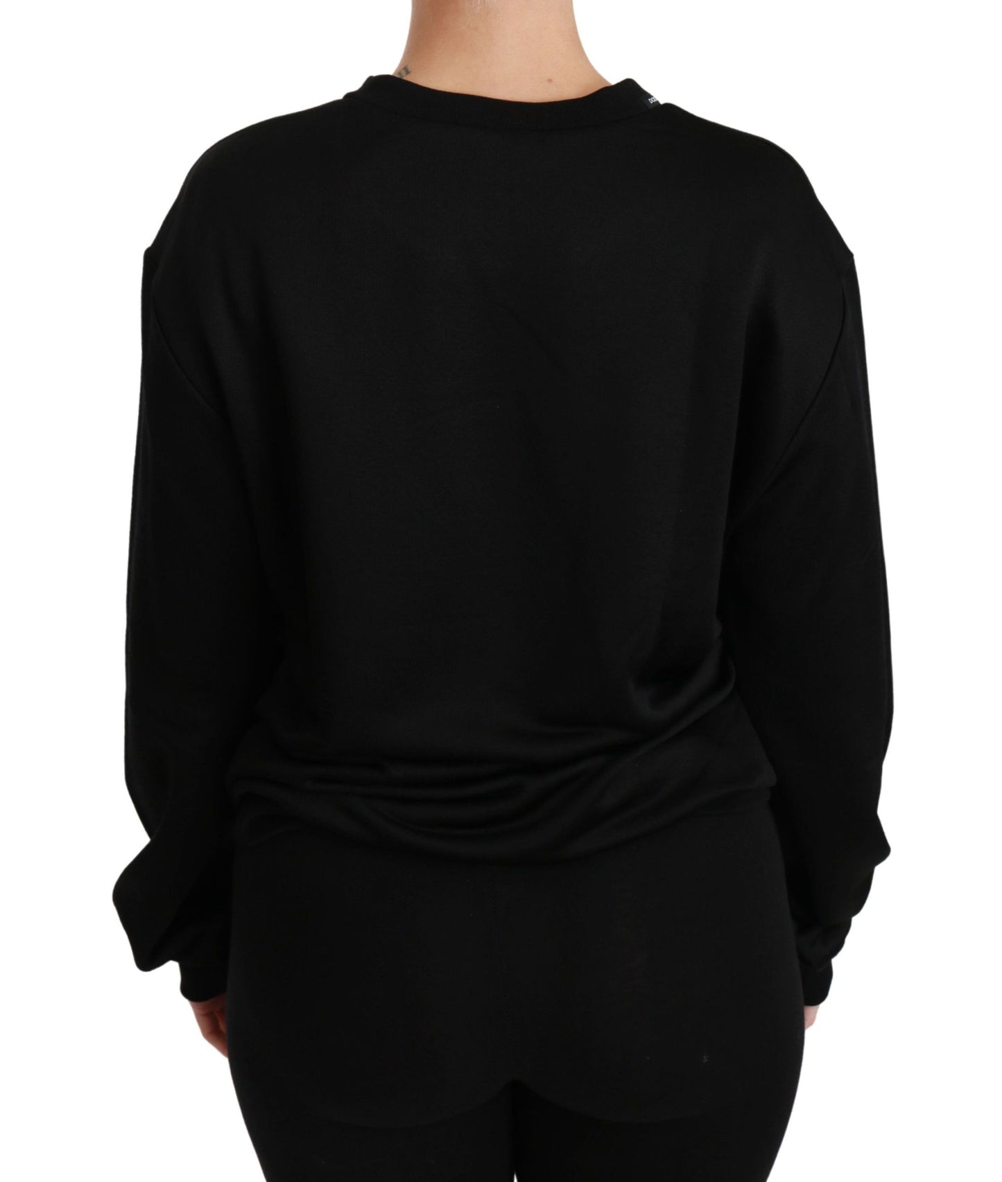 Dolce &amp; Gabbana Black Cotton Crewneck Pullover Sweater