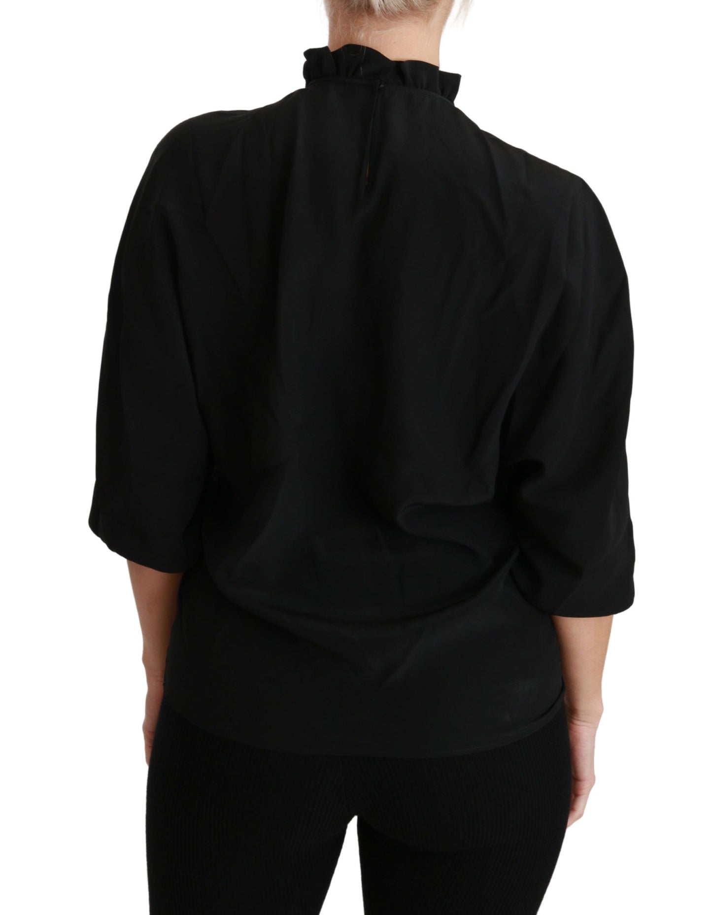 Dolce &amp; Gabbana Black Silk Shirt Ruffled Top Blouse