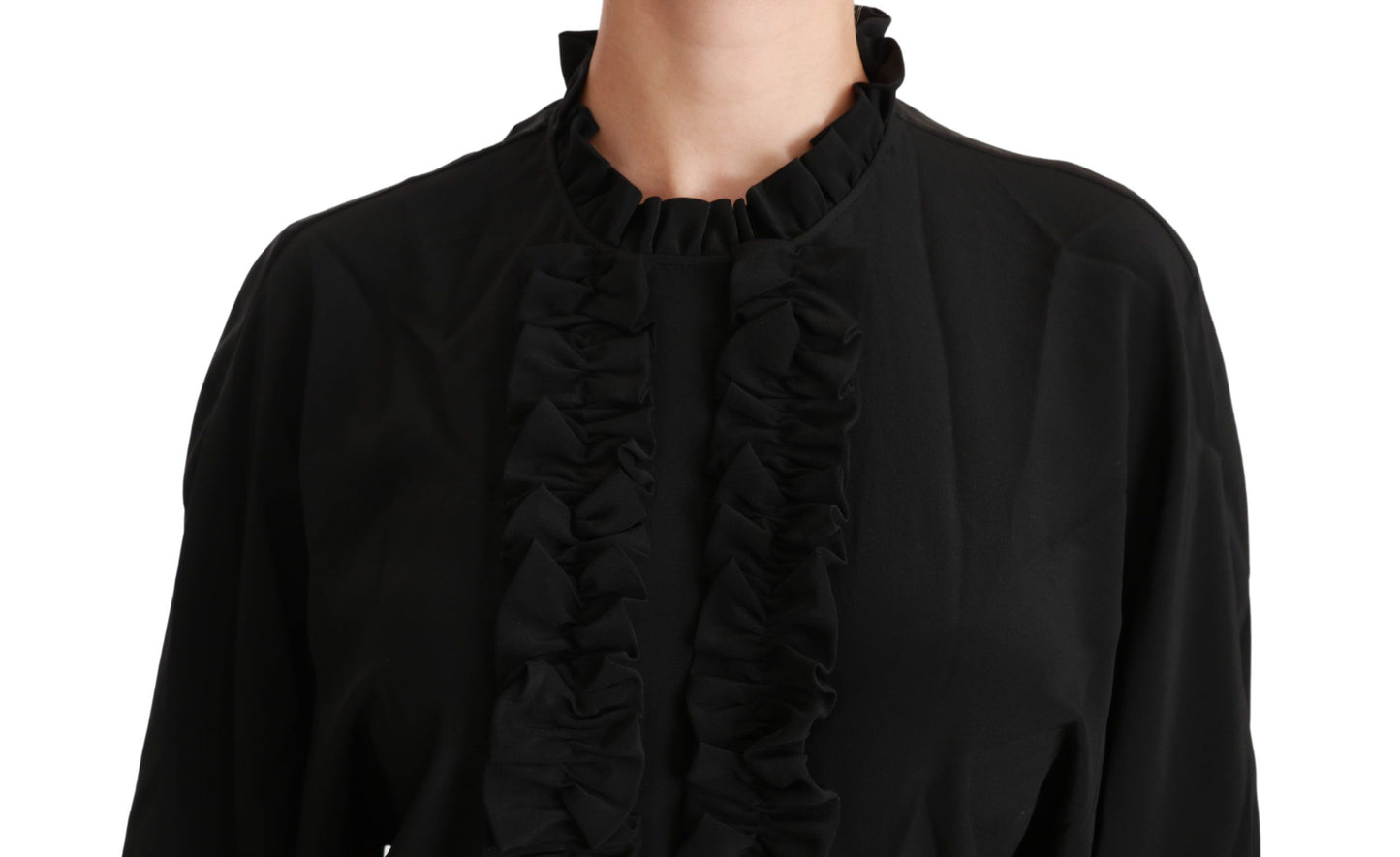 Dolce &amp; Gabbana Black Silk Shirt Ruffled Top Blouse