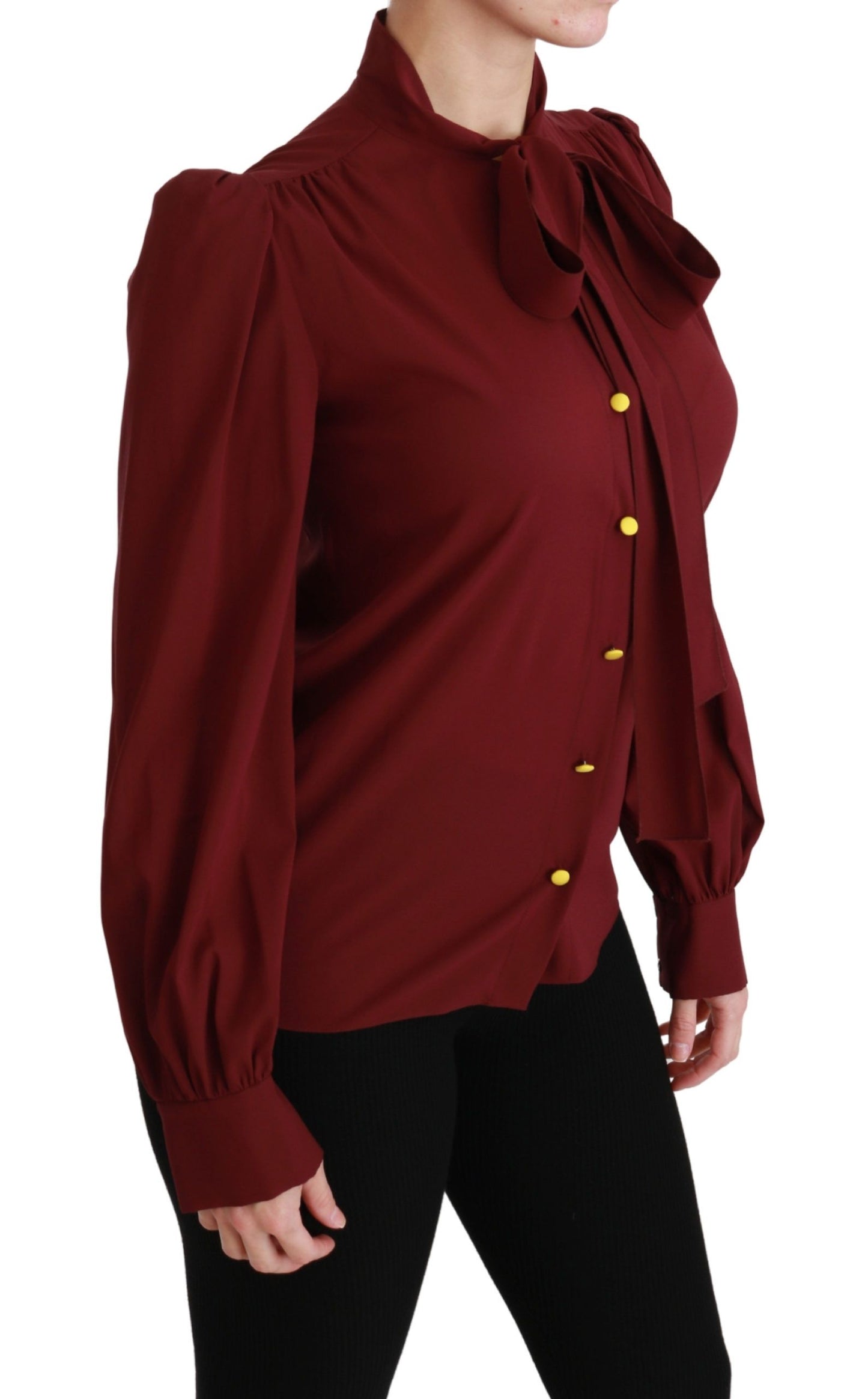 Dolce &amp; Gabbana Maroon Long Sleeve Shirt Blouse Silk Top