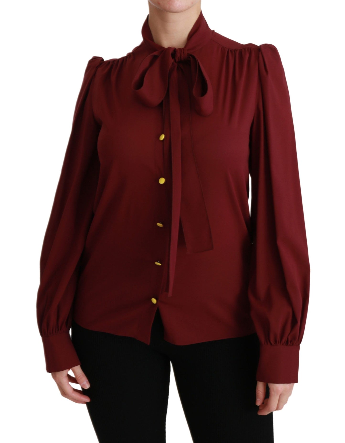 Dolce &amp; Gabbana Maroon Long Sleeve Shirt Blouse Silk Top