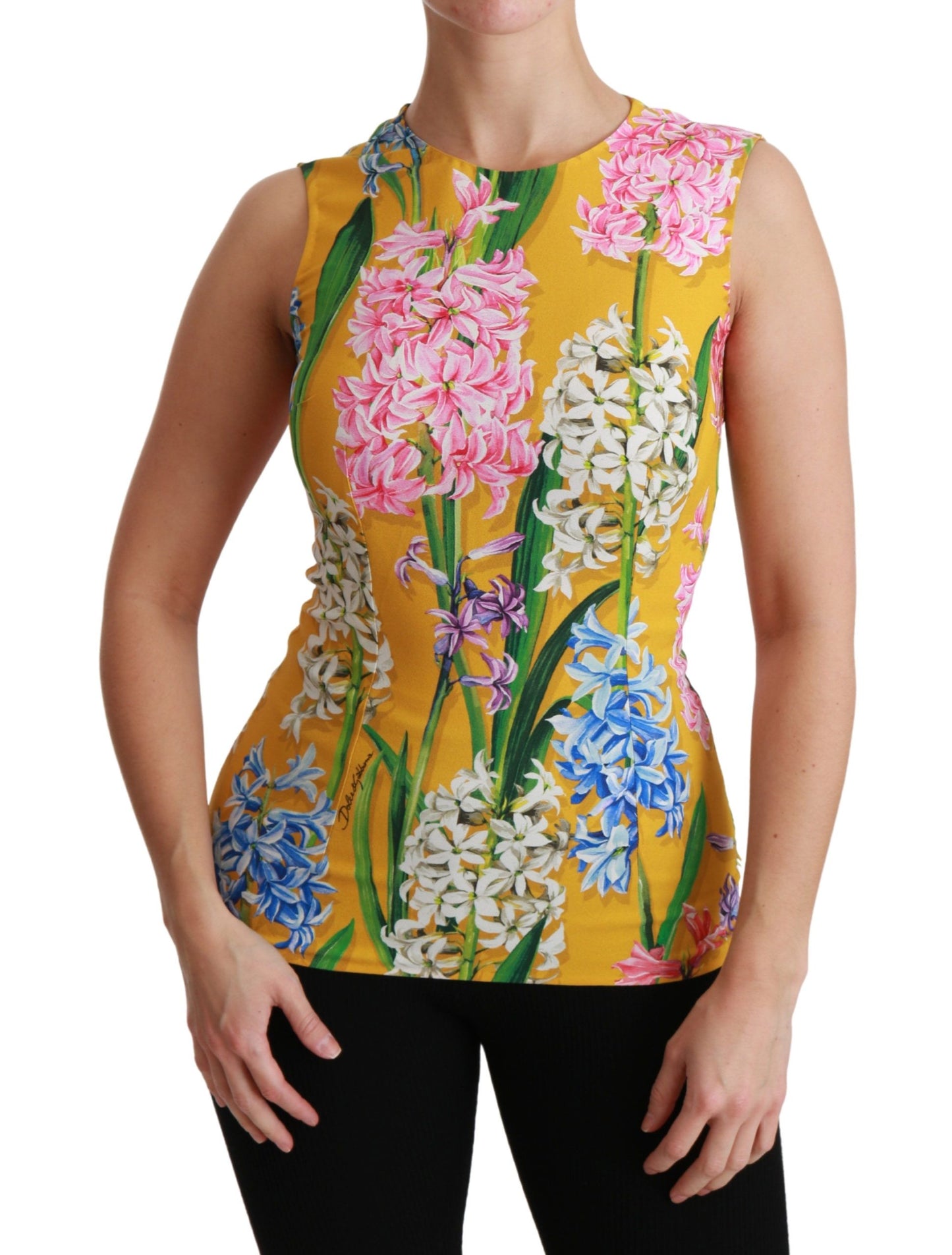 Dolce &amp; Gabbana Yellow Floral Stretch Top Tank Blouse