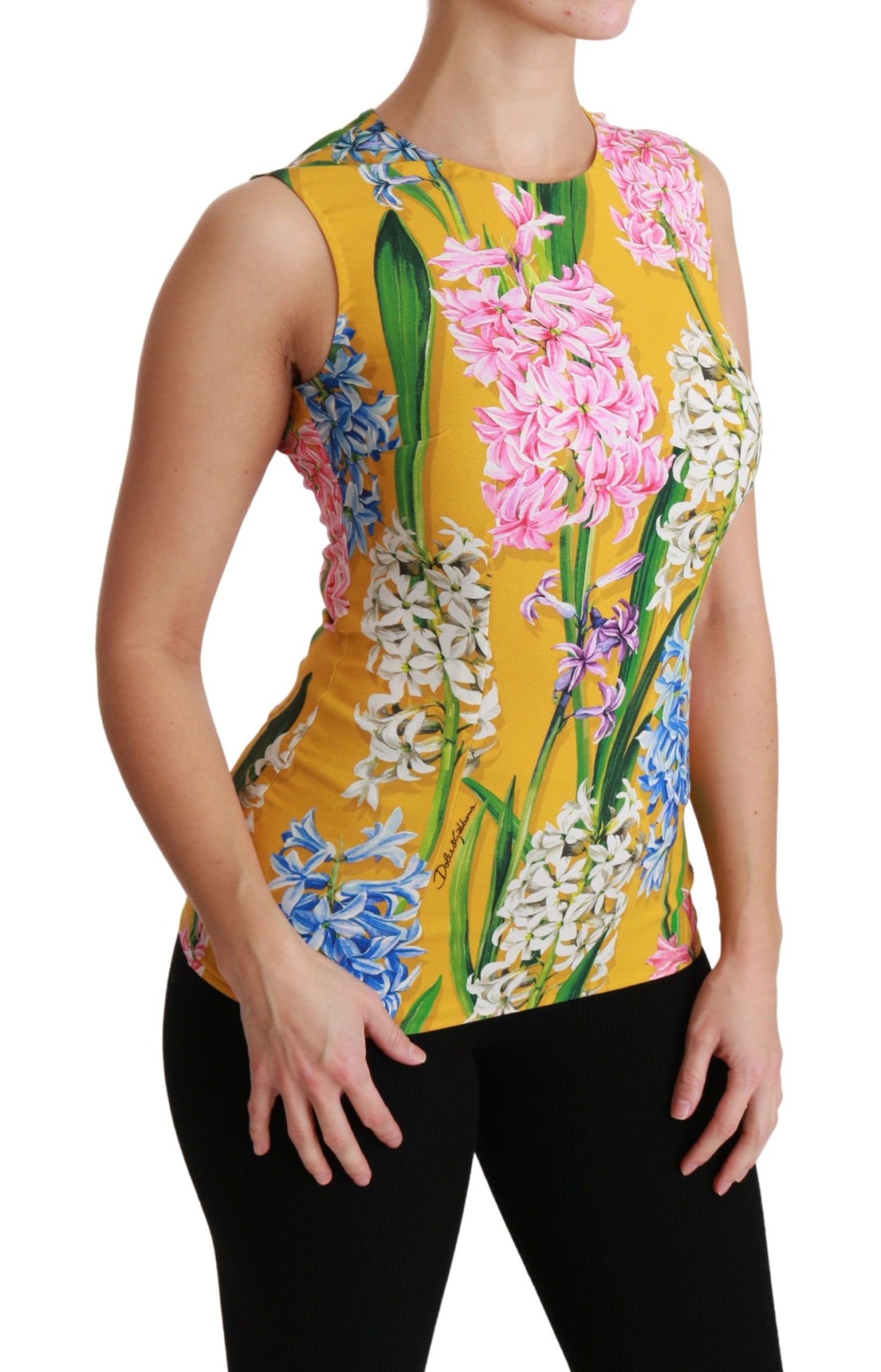 Dolce &amp; Gabbana Yellow Floral Stretch Top Tank Blouse