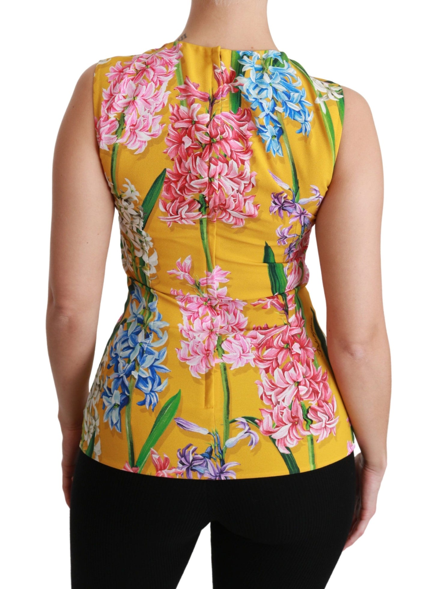 Dolce &amp; Gabbana Yellow Floral Stretch Top Tank Blouse