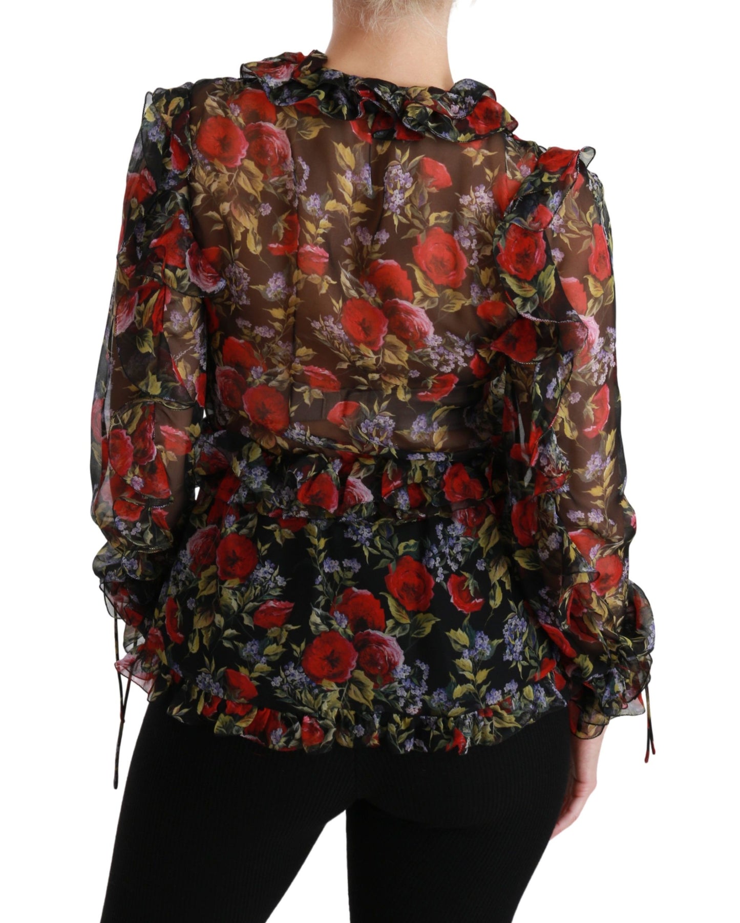 Dolce &amp; Gabbana Black Floral Roses Blouse Silk Top