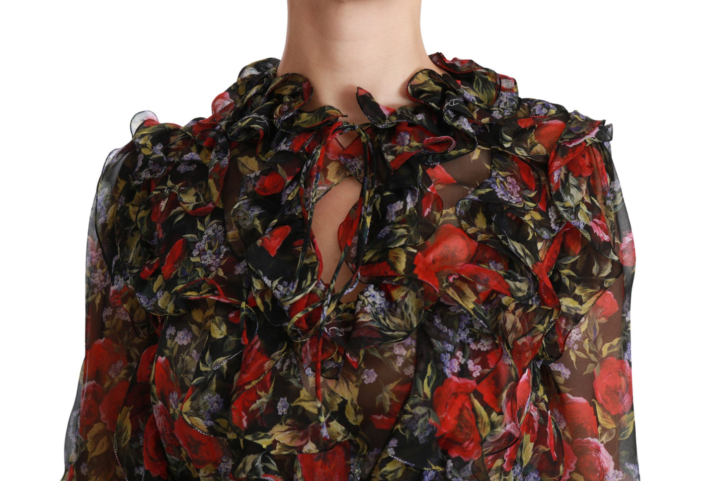 Dolce &amp; Gabbana Black Floral Roses Blouse Silk Top