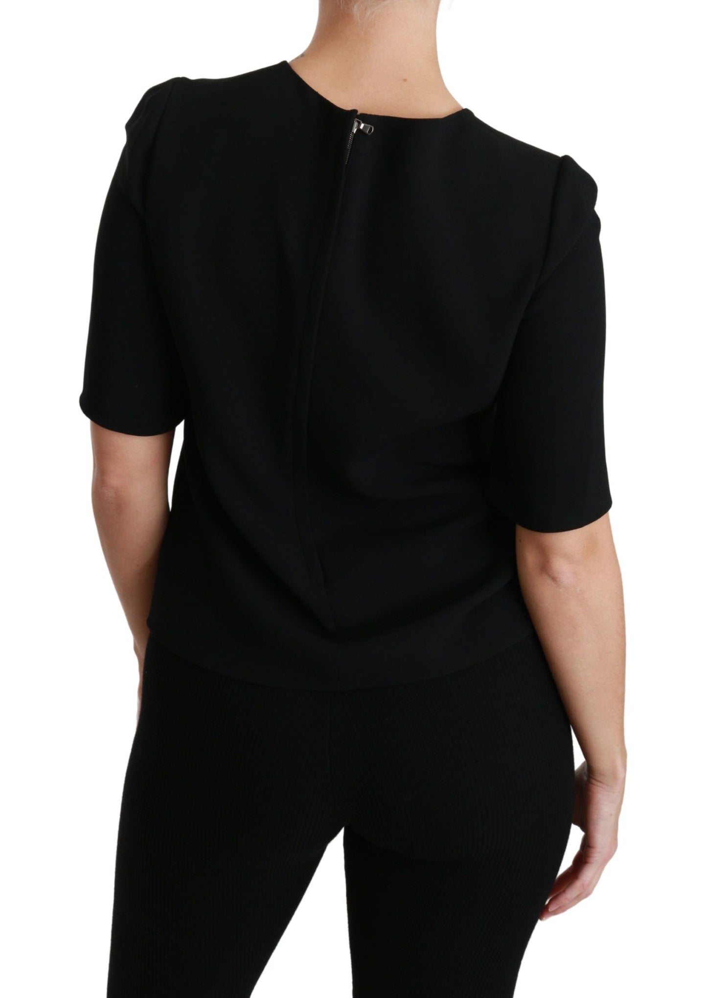 Dolce &amp; Gabbana Black Short Sleeve Casual Top Stretch Blouse