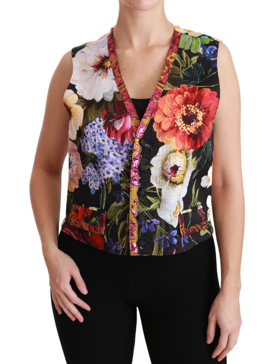 Dolce &amp; Gabbana Multicolor Floral Sleeveless Waistcoat Top Vest