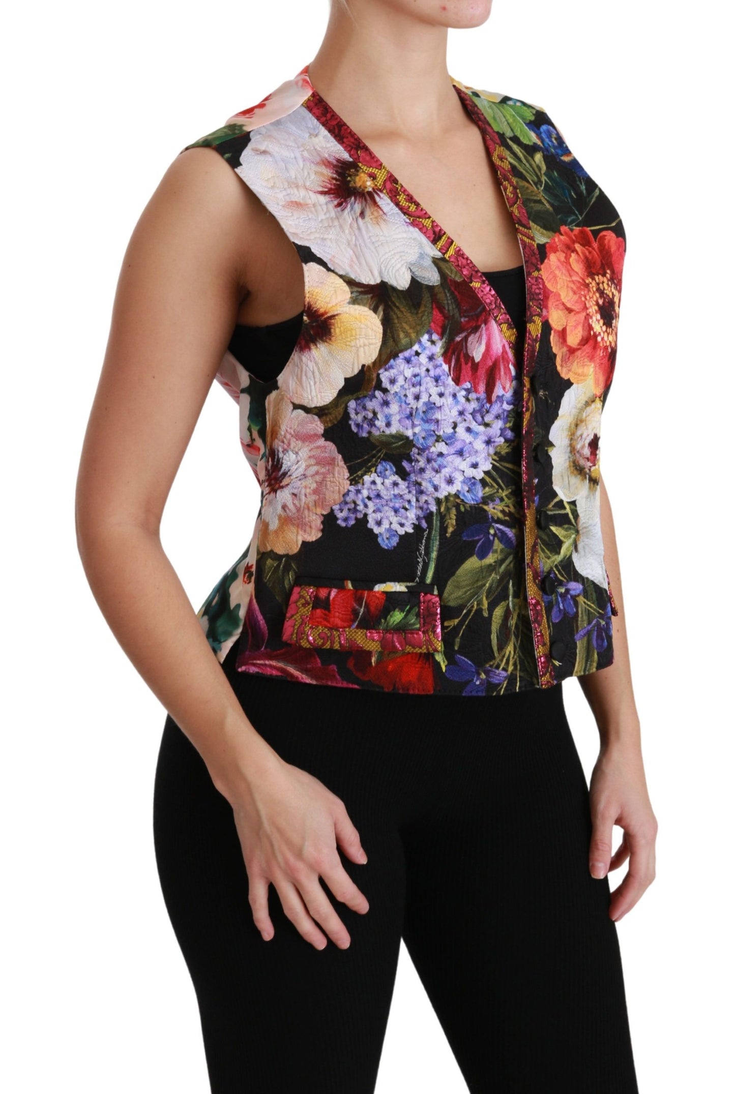 Dolce &amp; Gabbana Multicolor Floral Sleeveless Waistcoat Top Vest