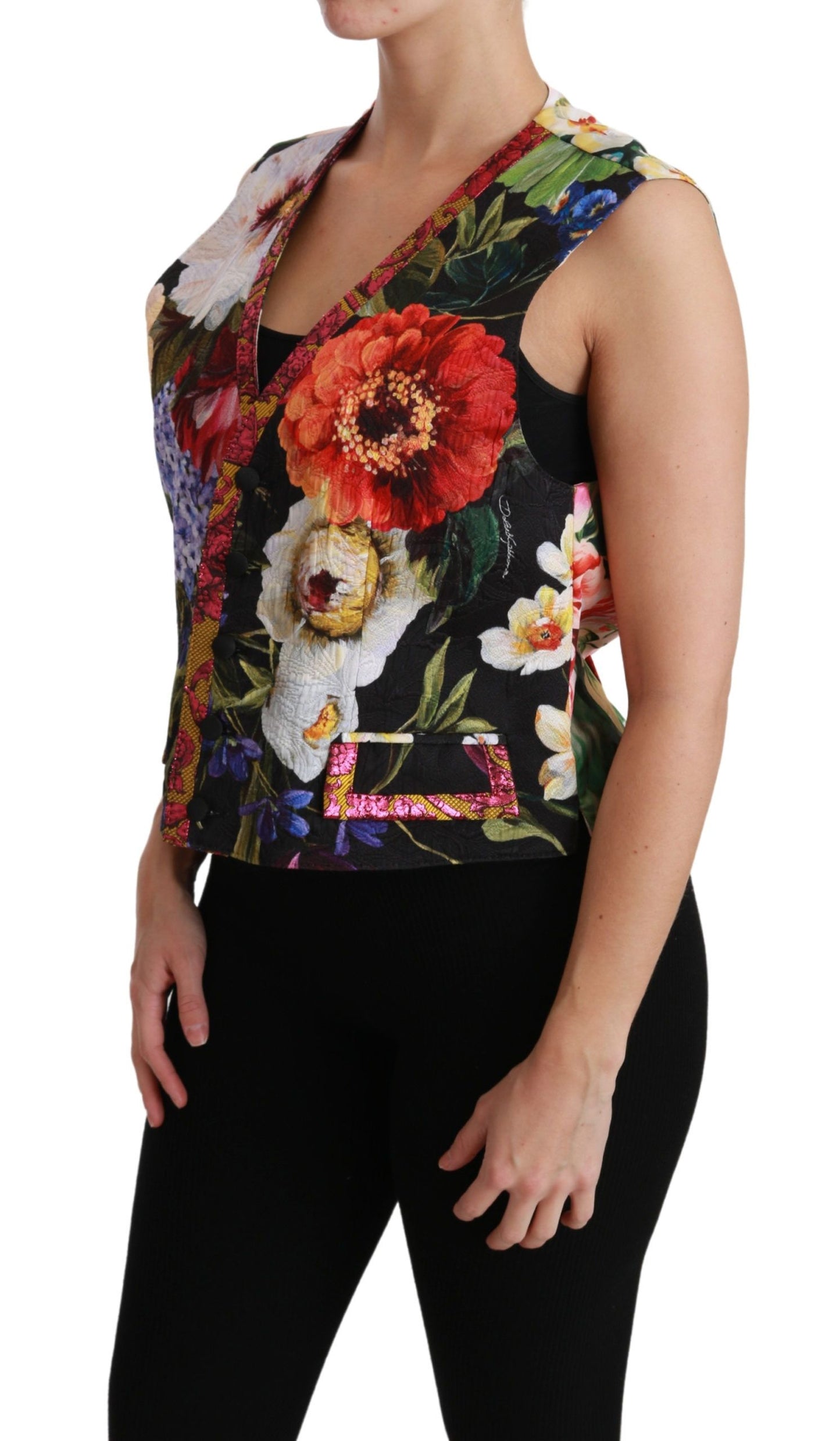 Dolce &amp; Gabbana Multicolor Floral Sleeveless Waistcoat Top Vest