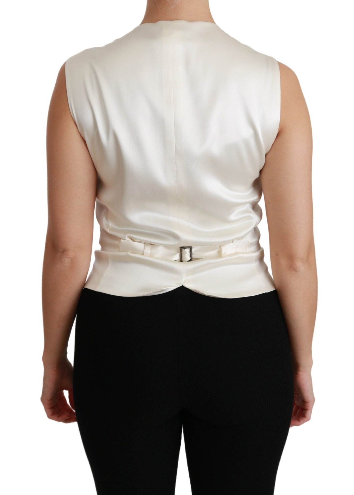 Dolce &amp; Gabbana White Waistcoat Slim Vest Silk Top