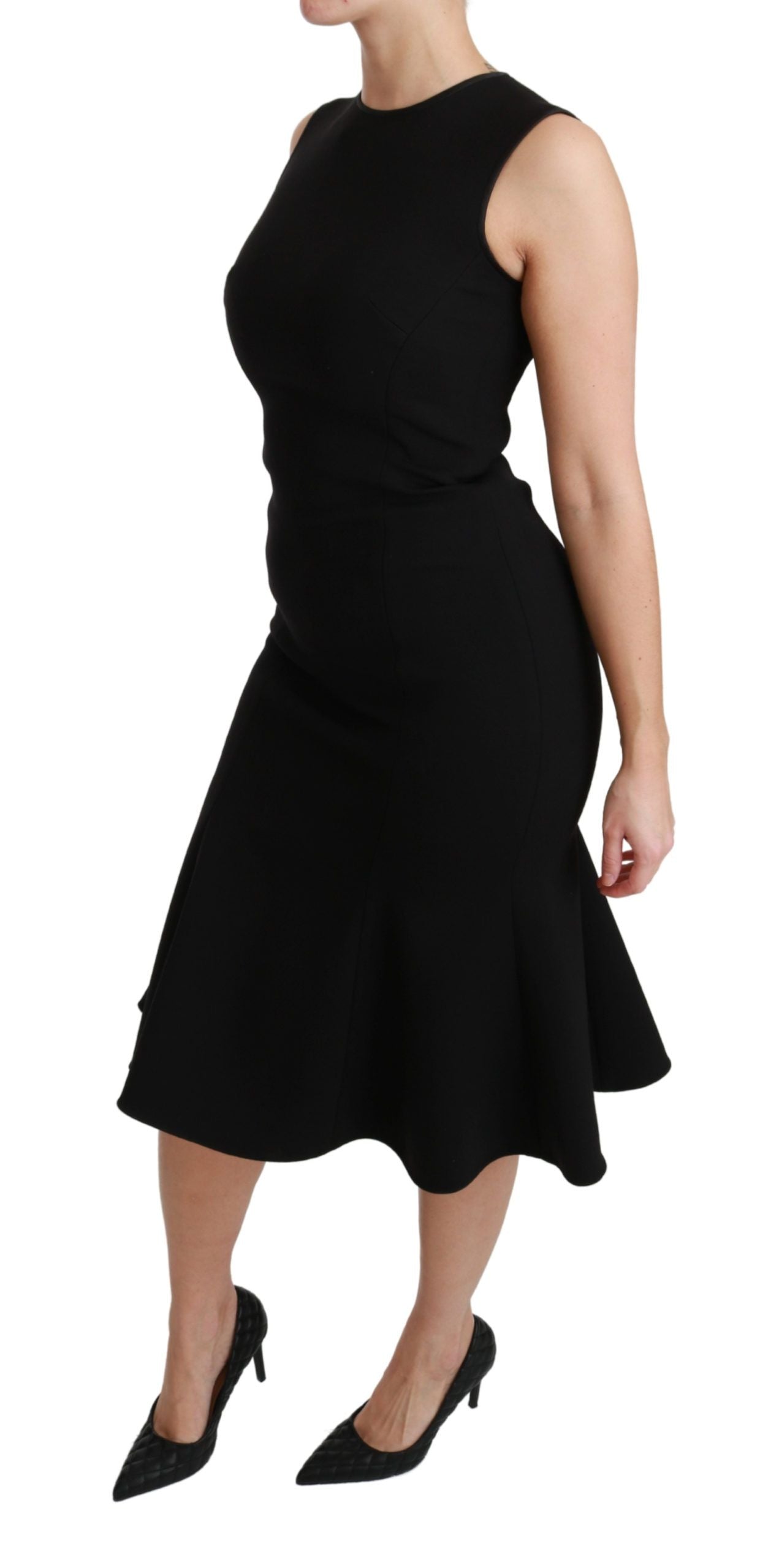 Dolce &amp; Gabbana Black Fit Flare Wool Stretch Sheath Dress