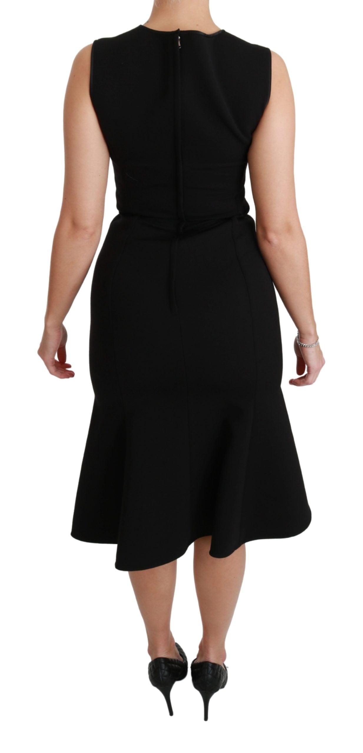 Dolce &amp; Gabbana Black Fit Flare Wool Stretch Sheath Dress