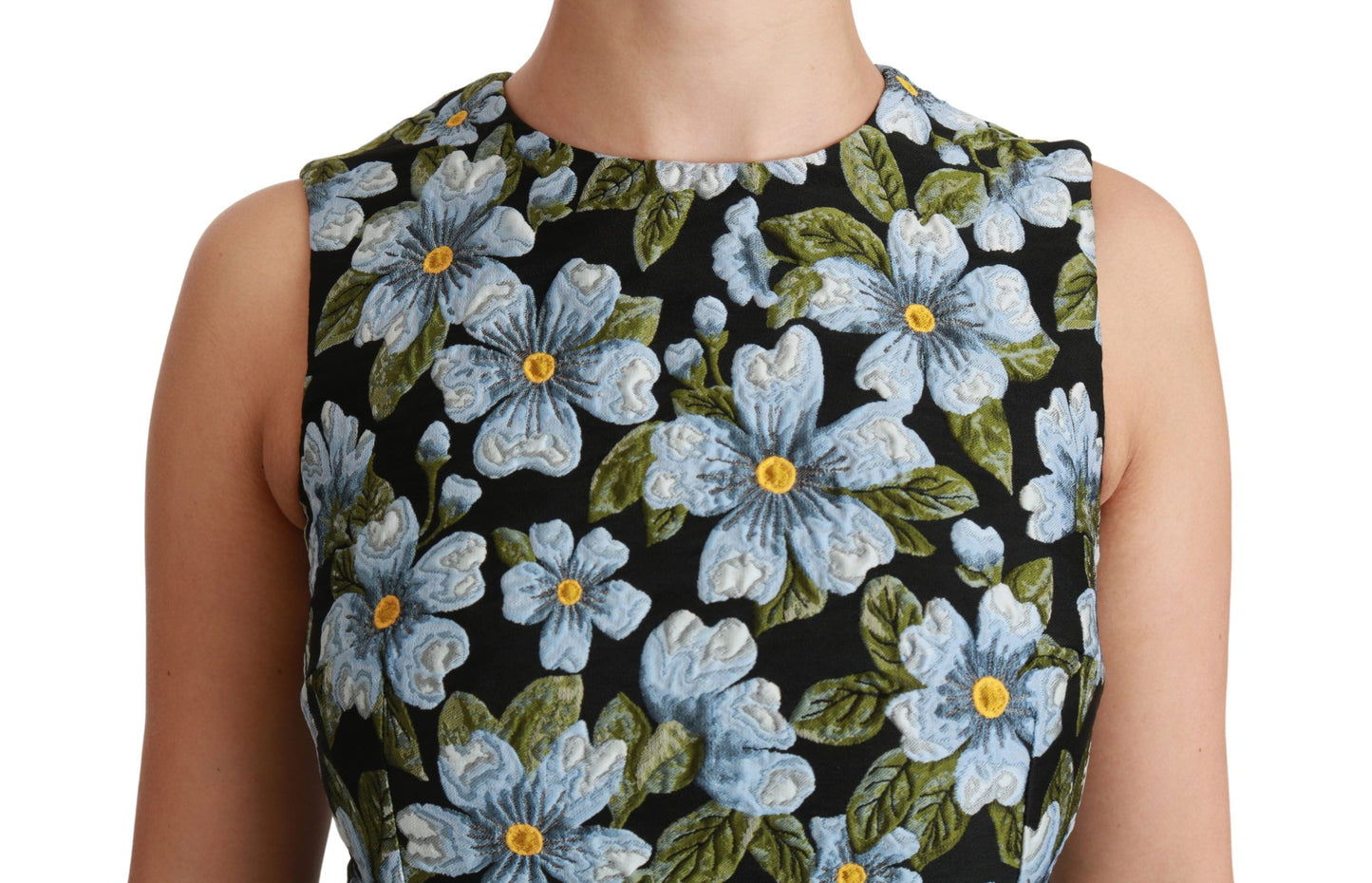 Dolce &amp; Gabbana Blue Floral Brocade Gown Shift Dress