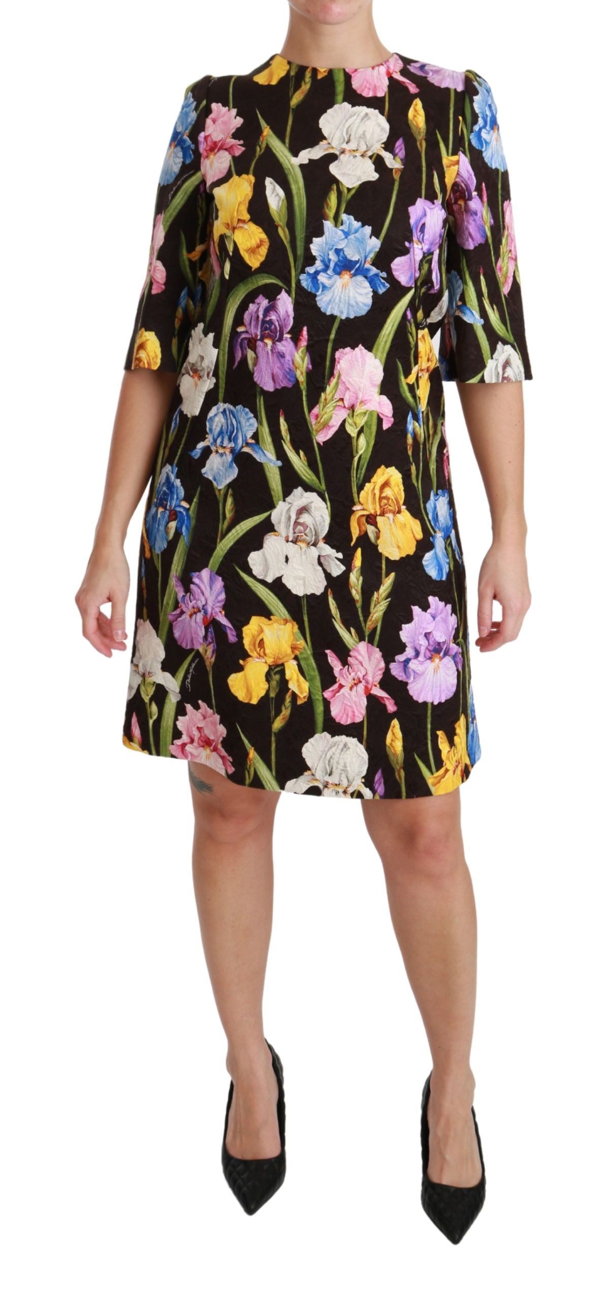 Dolce &amp; Gabbana Black Cotton Silk Floral Shift Dress