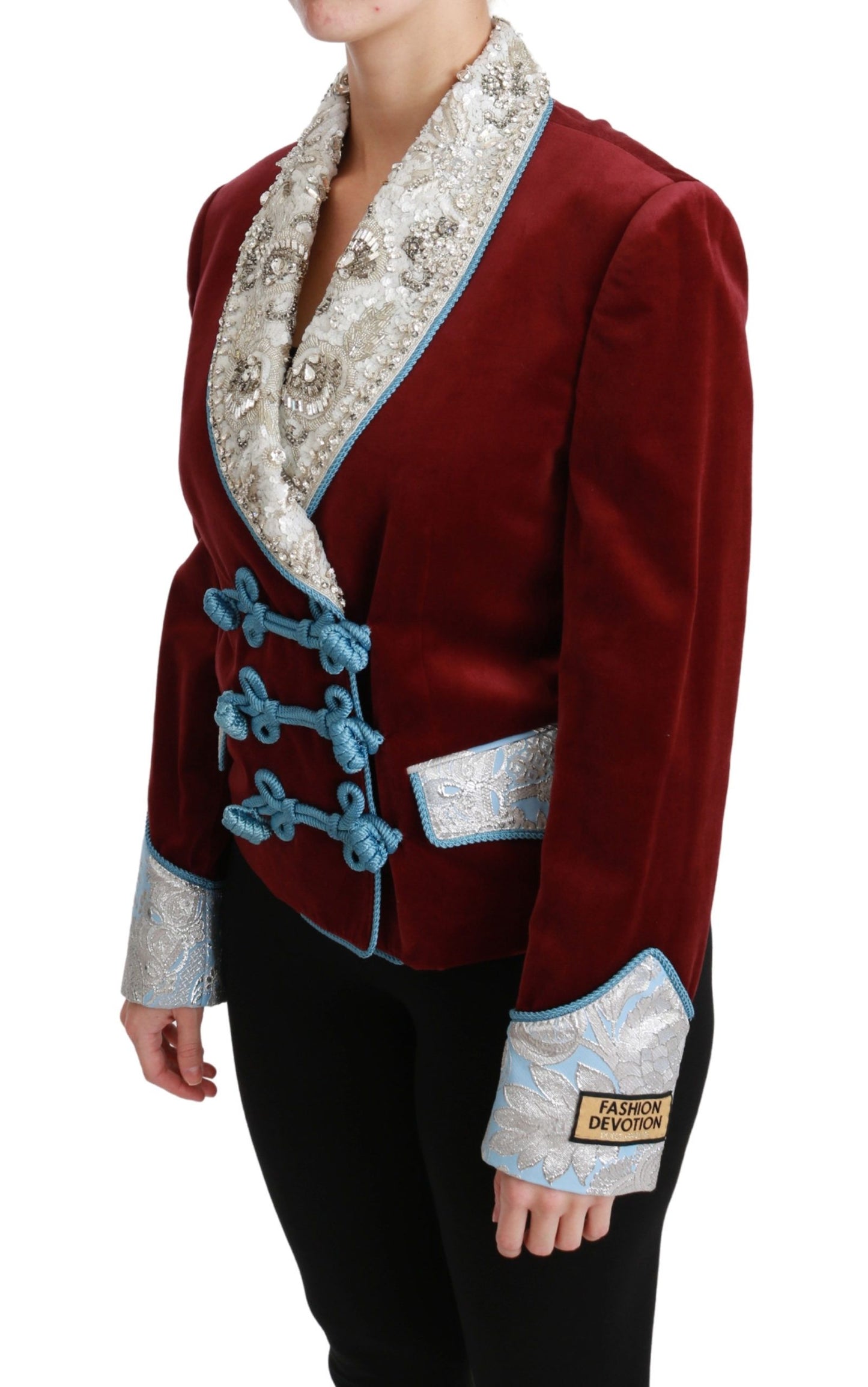 Dolce &amp; Gabbana Red Velvet Baroque Crystal Blazer Jacket