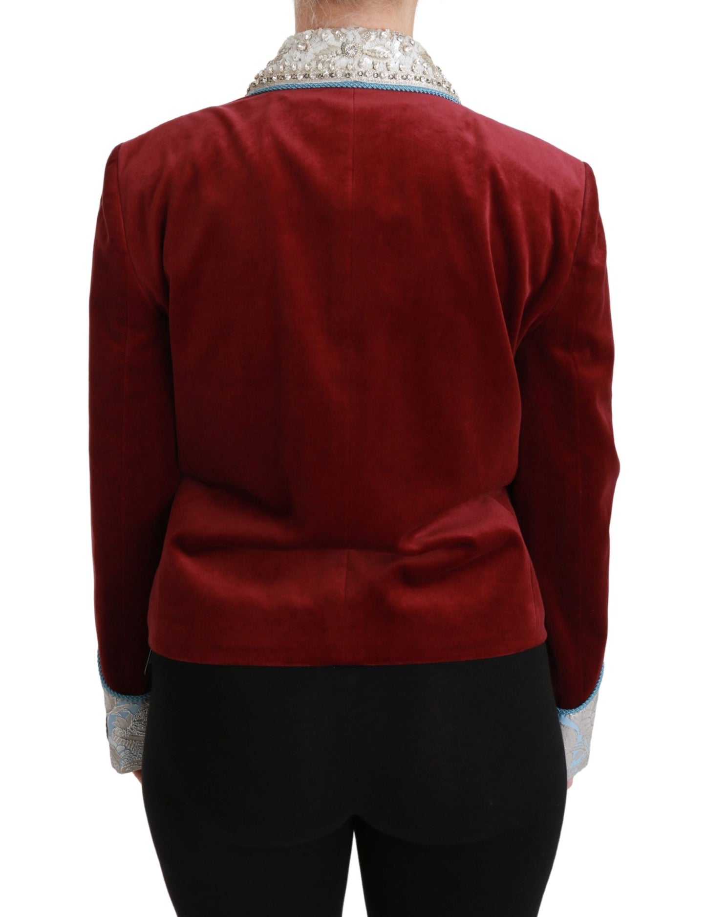 Dolce &amp; Gabbana Red Velvet Baroque Crystal Blazer Jacket