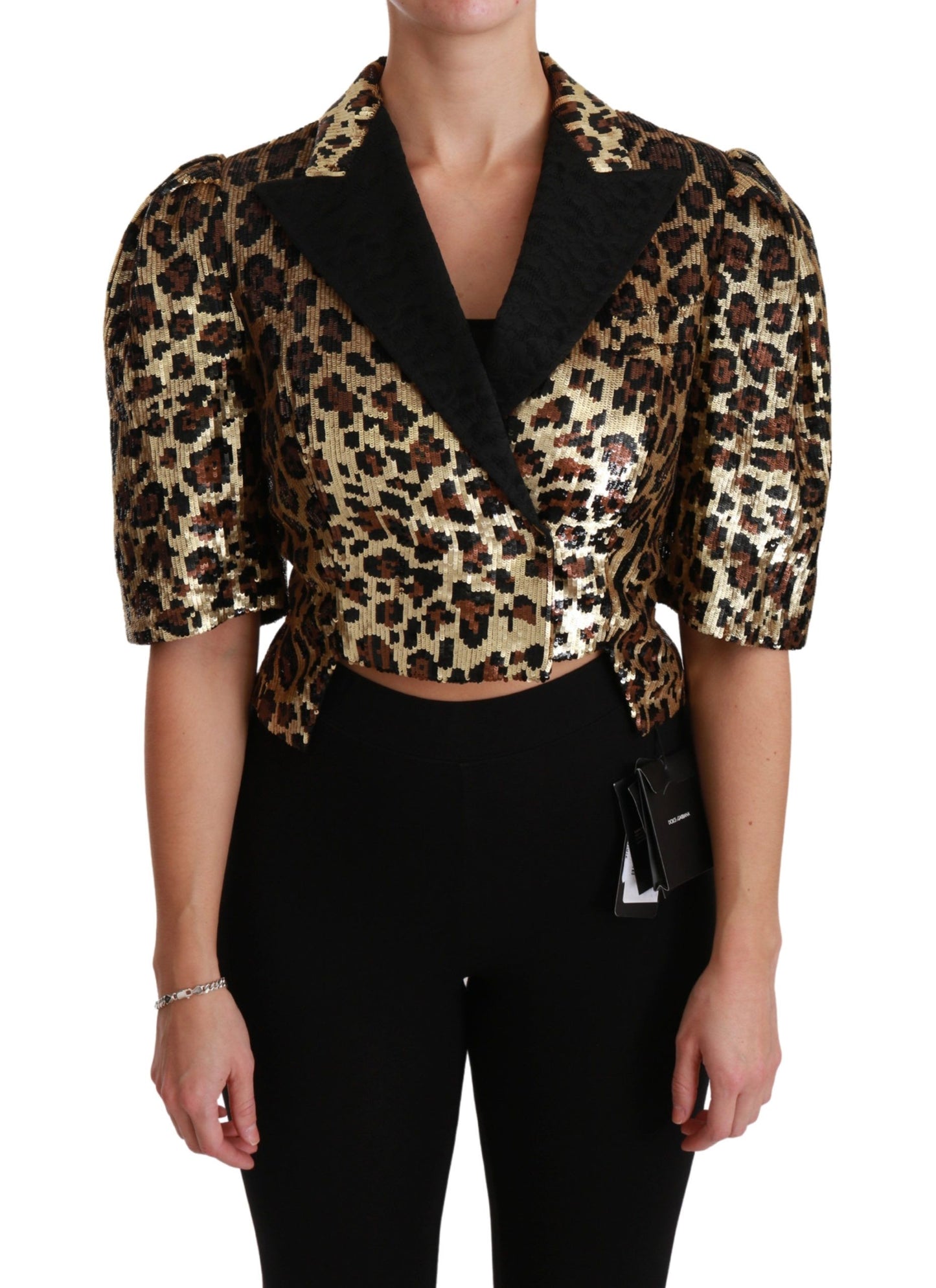 Dolce &amp; Gabbana Blazer Gold Leopard Sequined Jacket