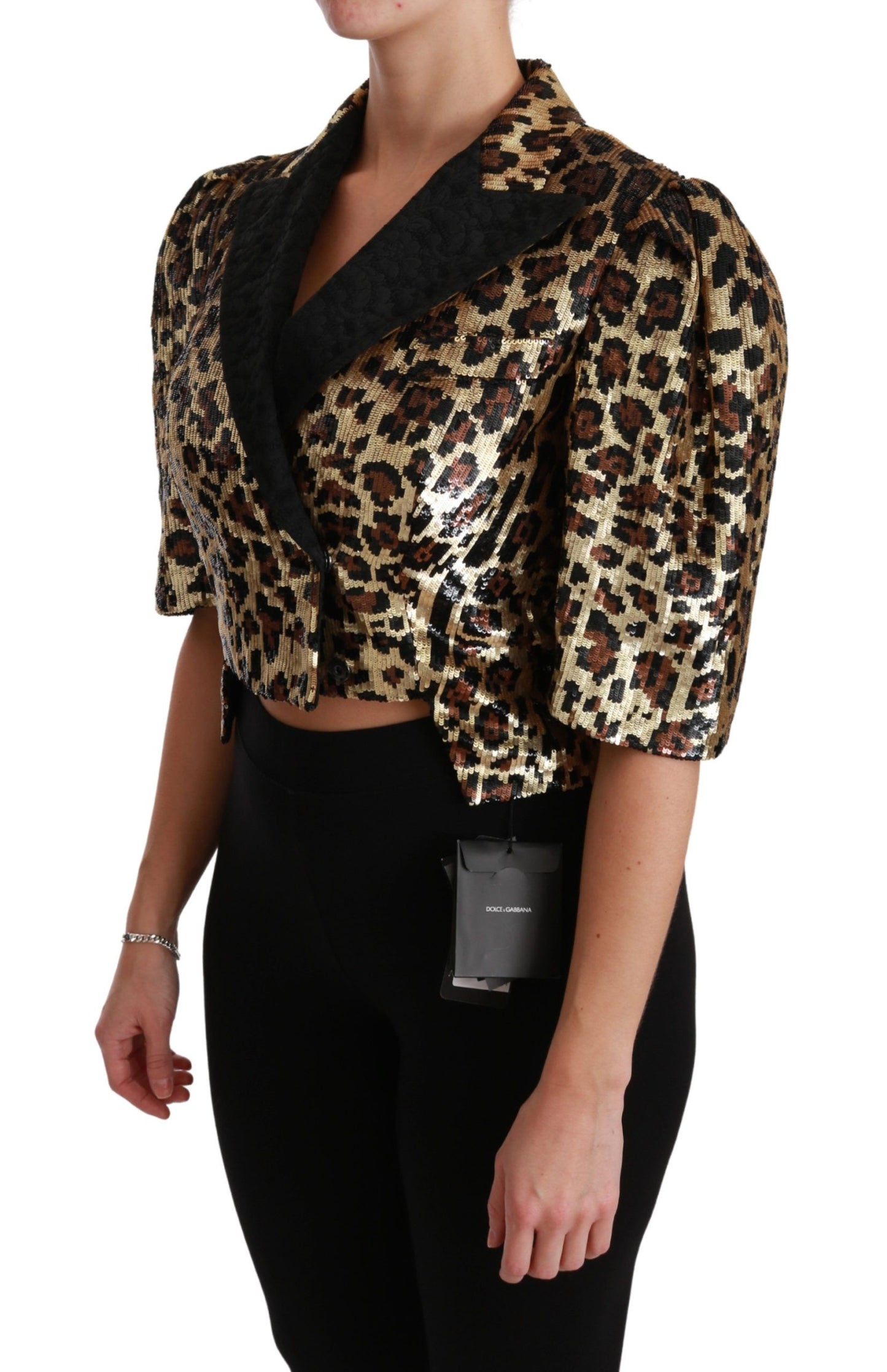 Dolce &amp; Gabbana Blazer Jacke mit goldenen Leoparden-Pailletten