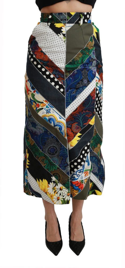 Dolce &amp; Gabbana Multicolor Silk Geometric High Waist Maxi Skirt