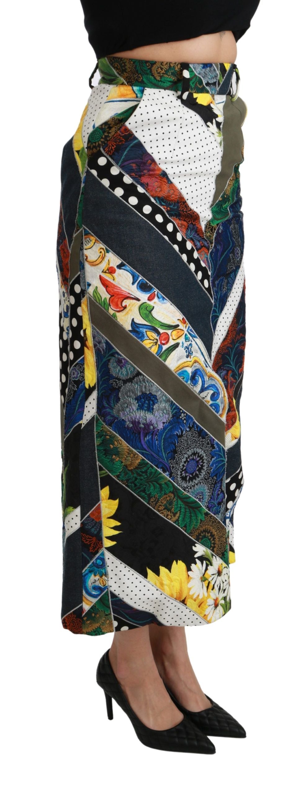 Dolce &amp; Gabbana Multicolor Silk Geometric High Waist Maxi Skirt