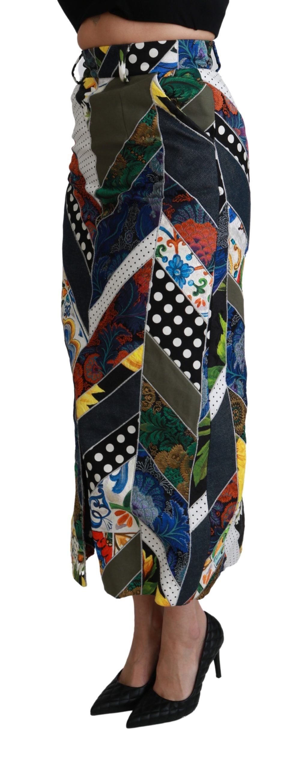 Dolce &amp; Gabbana Multicolor Silk Geometric High Waist Maxi Skirt